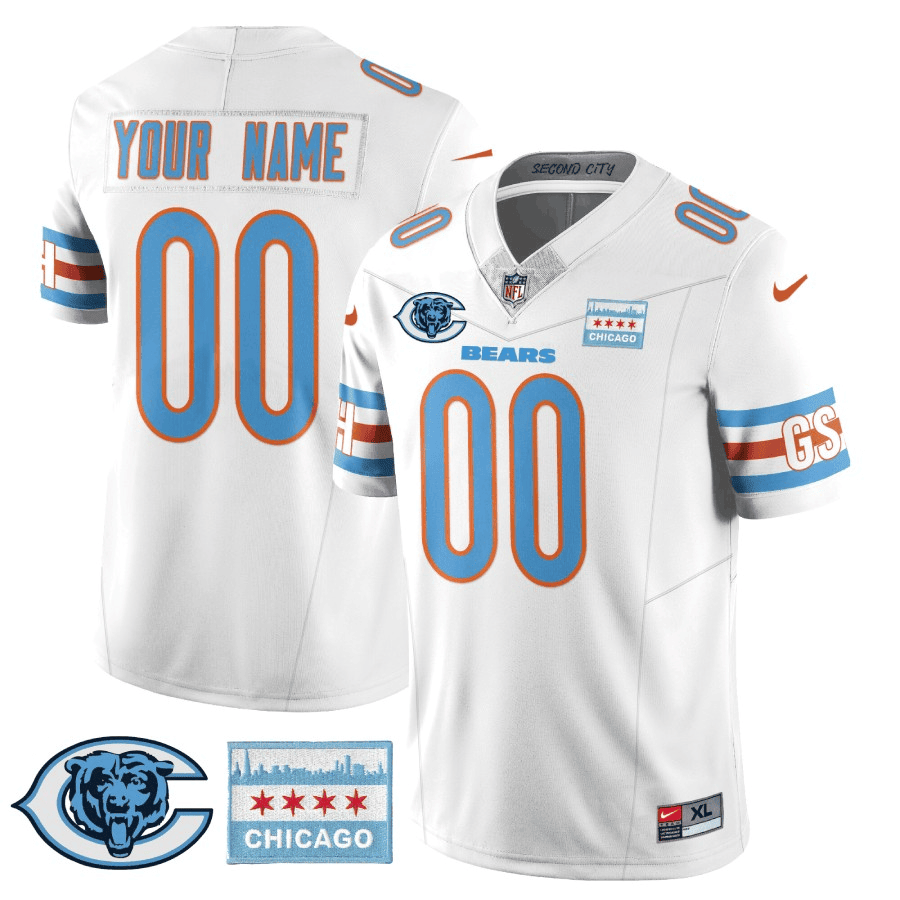 Men's Chicago Bears City Edition GSH Custom White Jersey - All Stitched