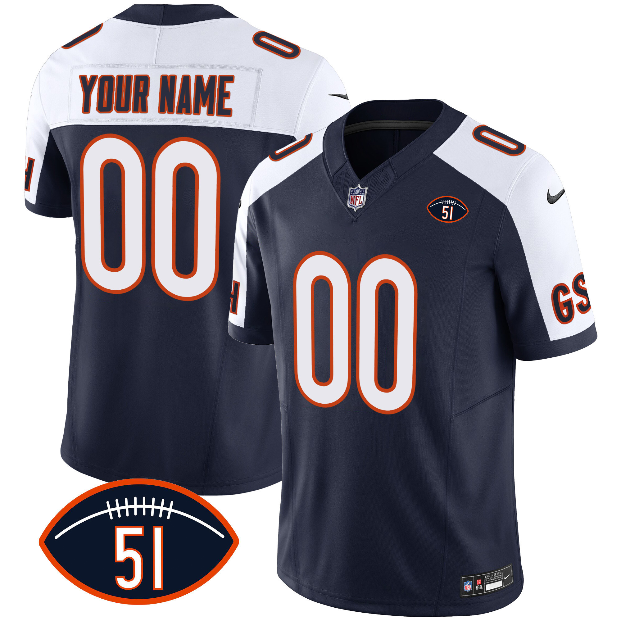 Men's Chicago Bears Dick Butkus Patch GSH Vapor Custom Alternate Jersey - All Stitched