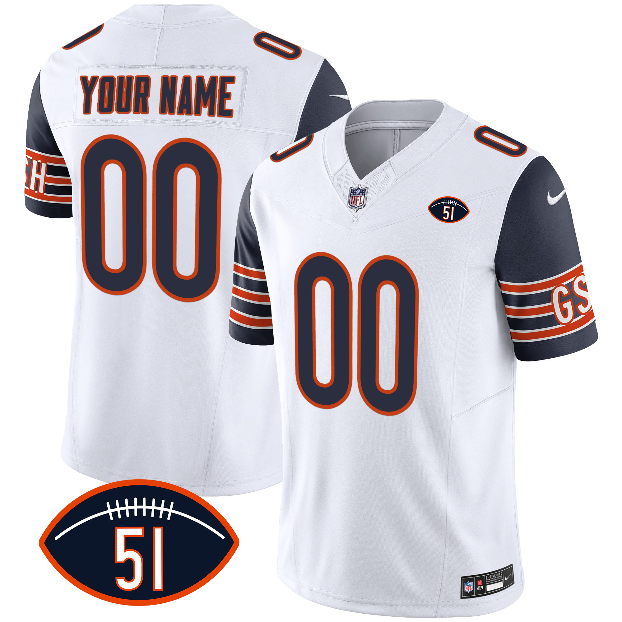 Men's Chicago Bears Dick Butkus Patch GSH Vapor Custom Navy Sleeves Jersey - All Stitched