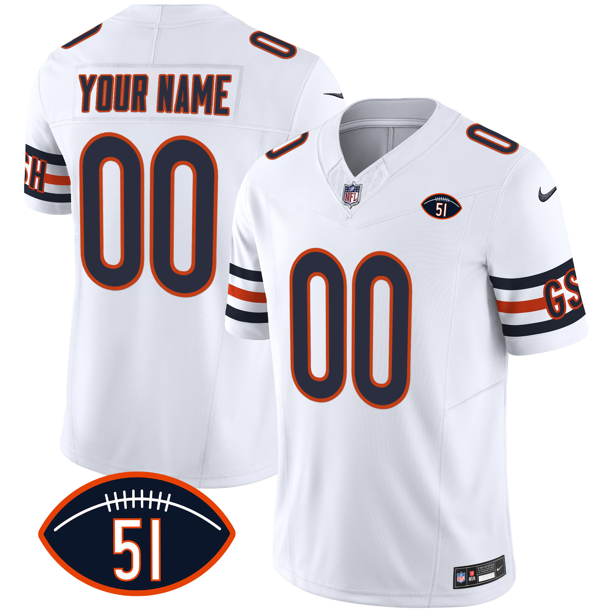 Men's Chicago Bears Dick Butkus Patch GSH Vapor Custom White Jersey - All Stitched