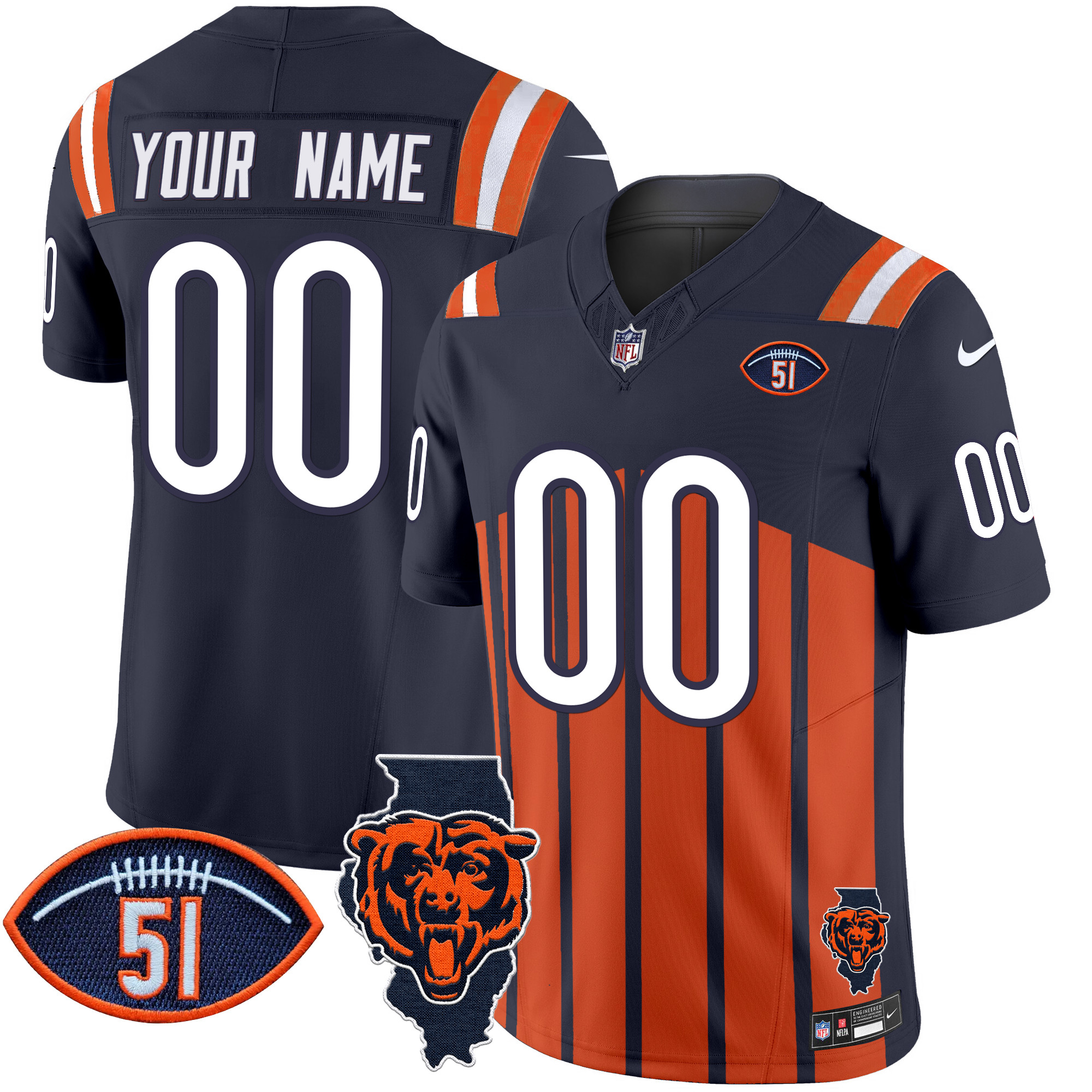 Men's Chicago Bears Illinois Patch Vapor Limited Custom Navy Special Jersey - All Stitched