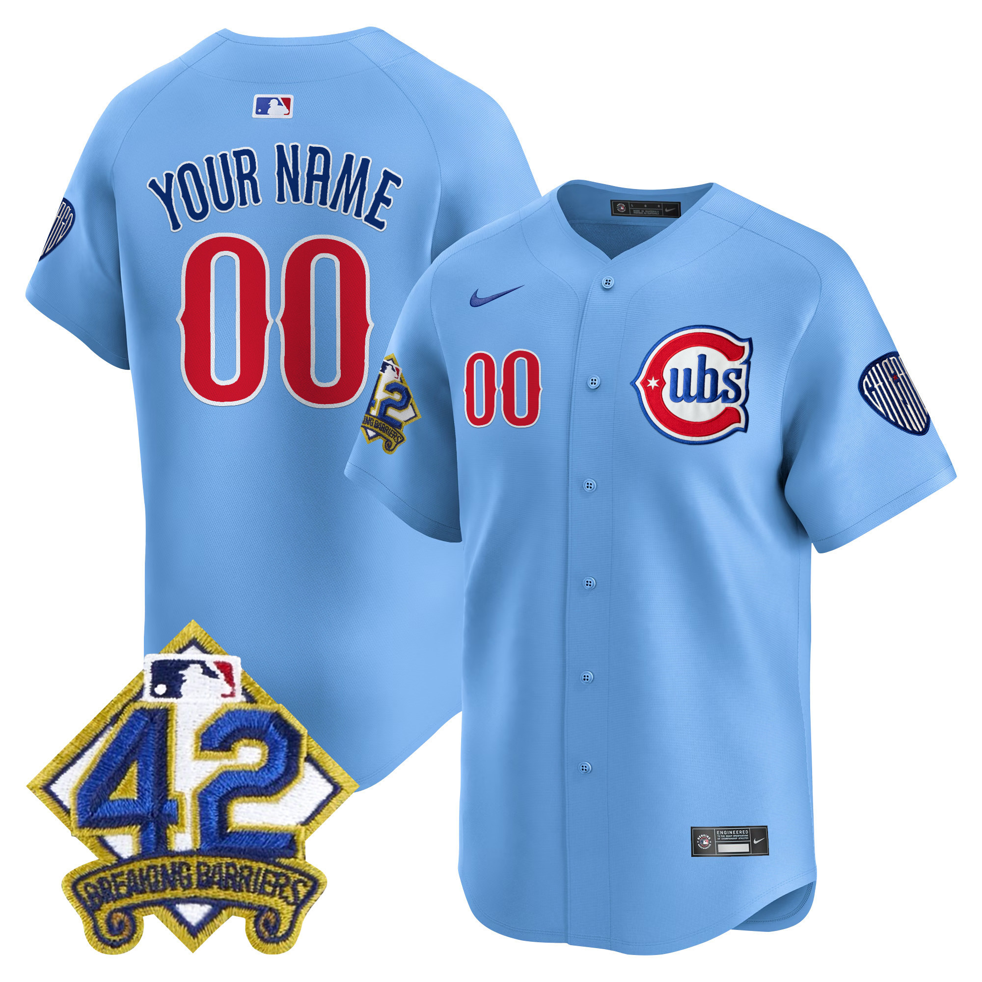 Men's Chicago Cubs 2025 Jackie Robinson Patch Vapor Premier Limited Custom Blue Jersey - All Stitched