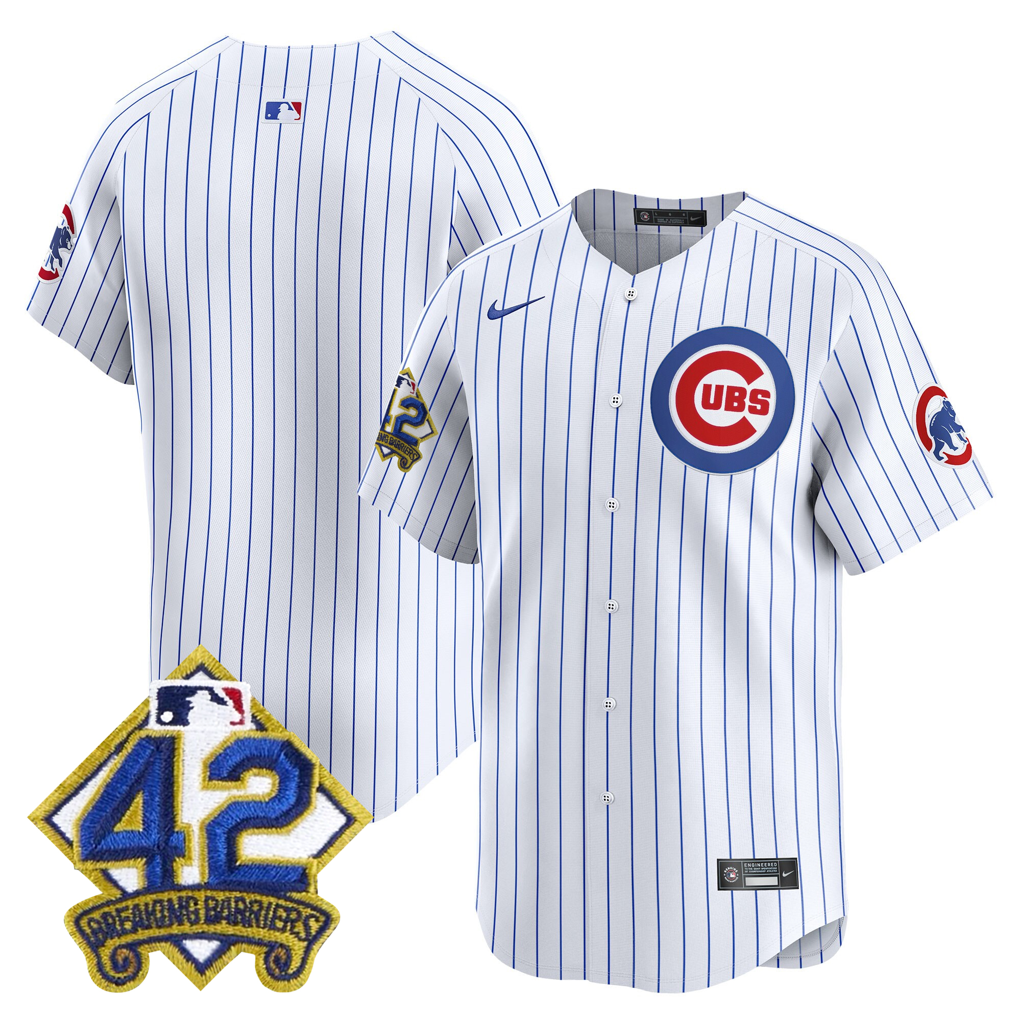 Men's Chicago Cubs 2025 Jackie Robinson Patch Vapor Premier Limited Pinstripe Jersey - All Stitched
