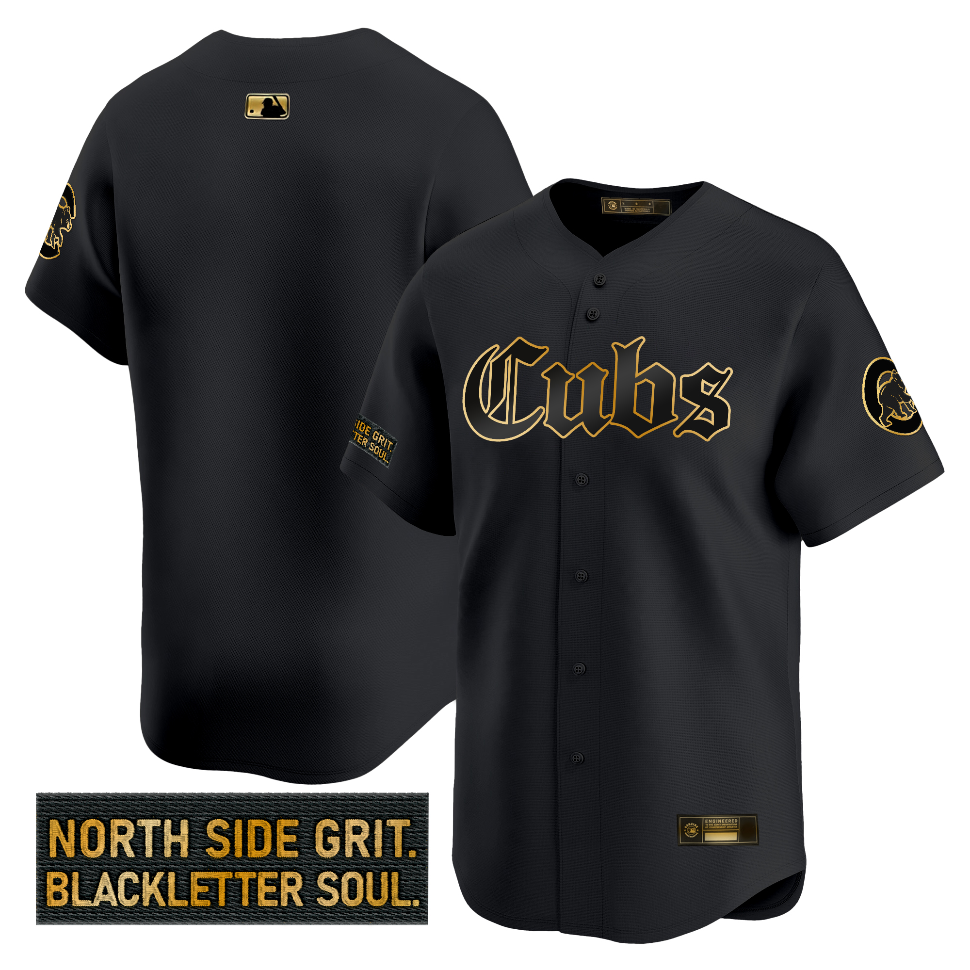 Men's Chicago Cubs 'Gothic North Side Edition' Gold Vapor Premier Limited Black Gold Jersey - All Stitched