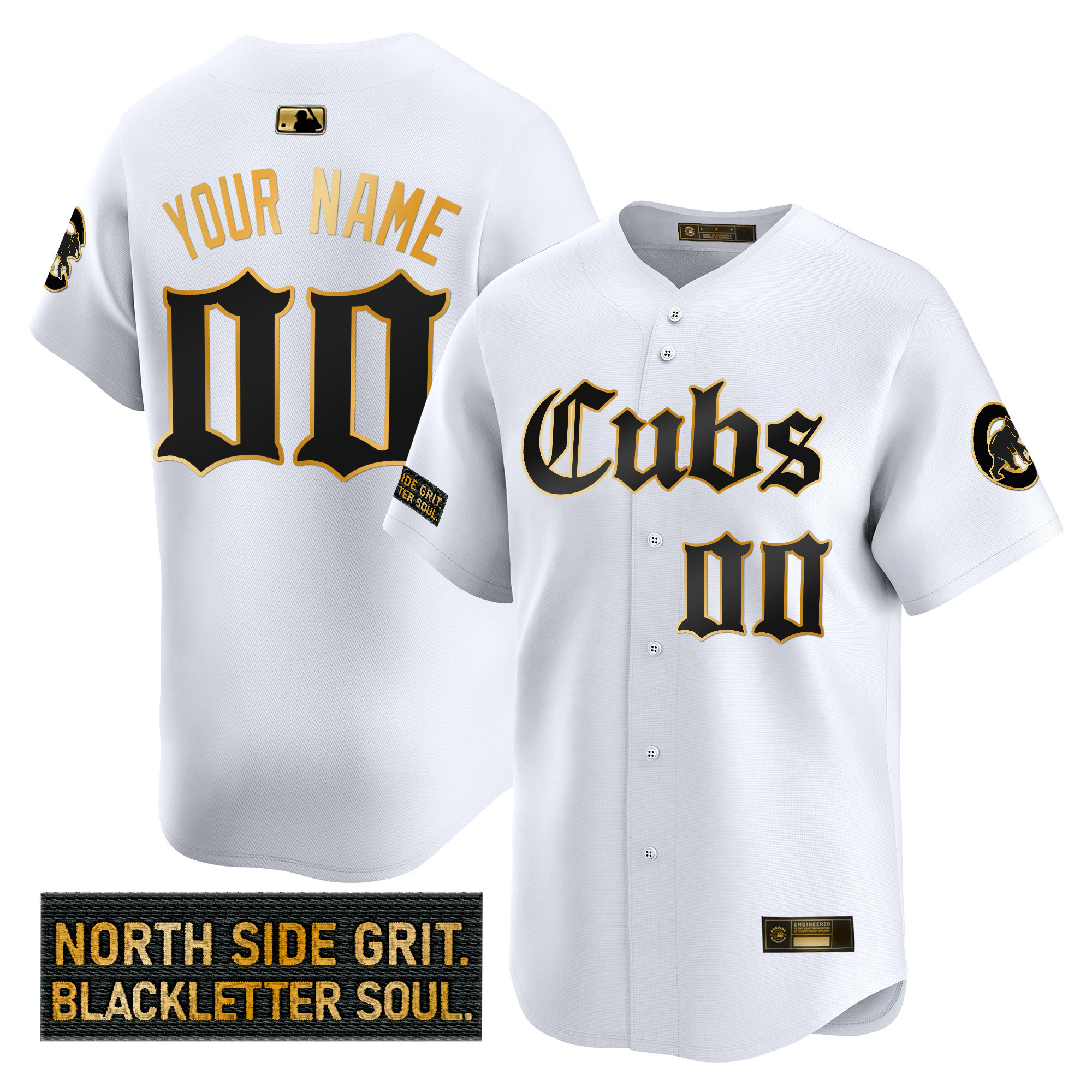 Men's Chicago Cubs 'Gothic North Side Edition' Gold Vapor Premier Limited Custom White Gold Jersey - All Stitched