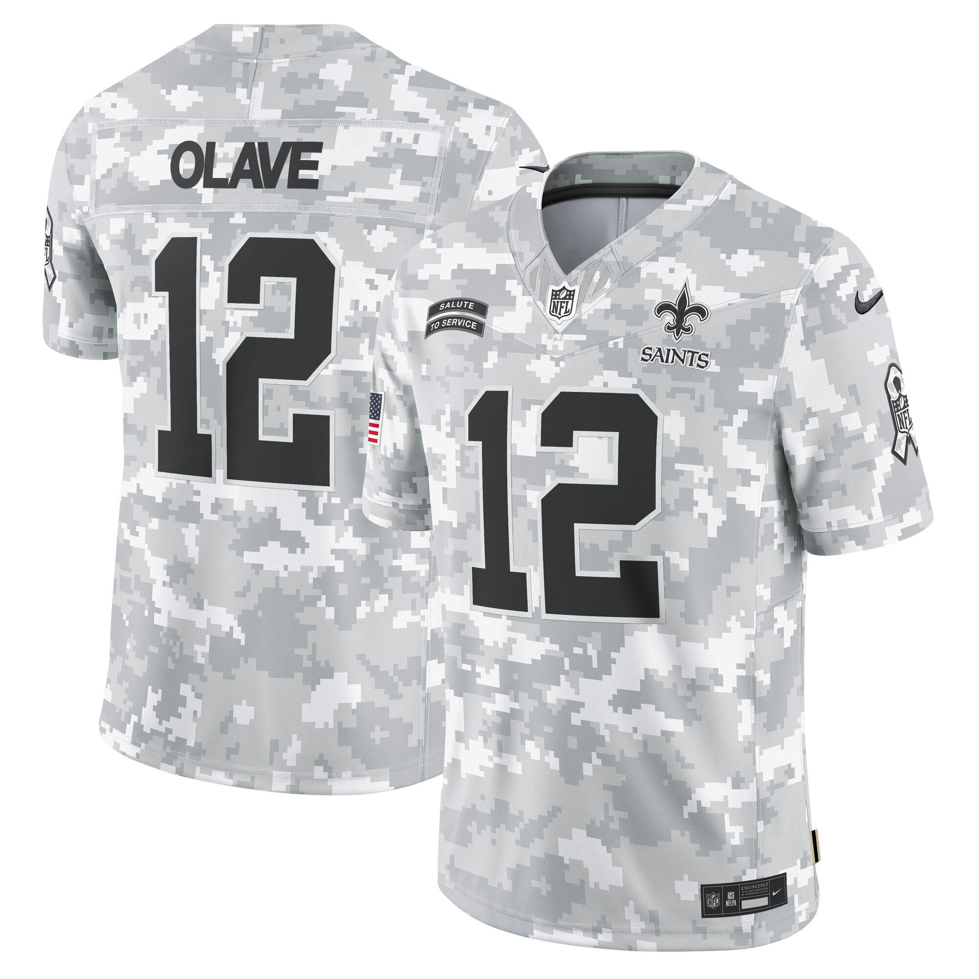 Men's Chris Olave New Orleans Saints 2024 Salute to Service Vapor Limited Arctic Camo Jersey - All Stitched