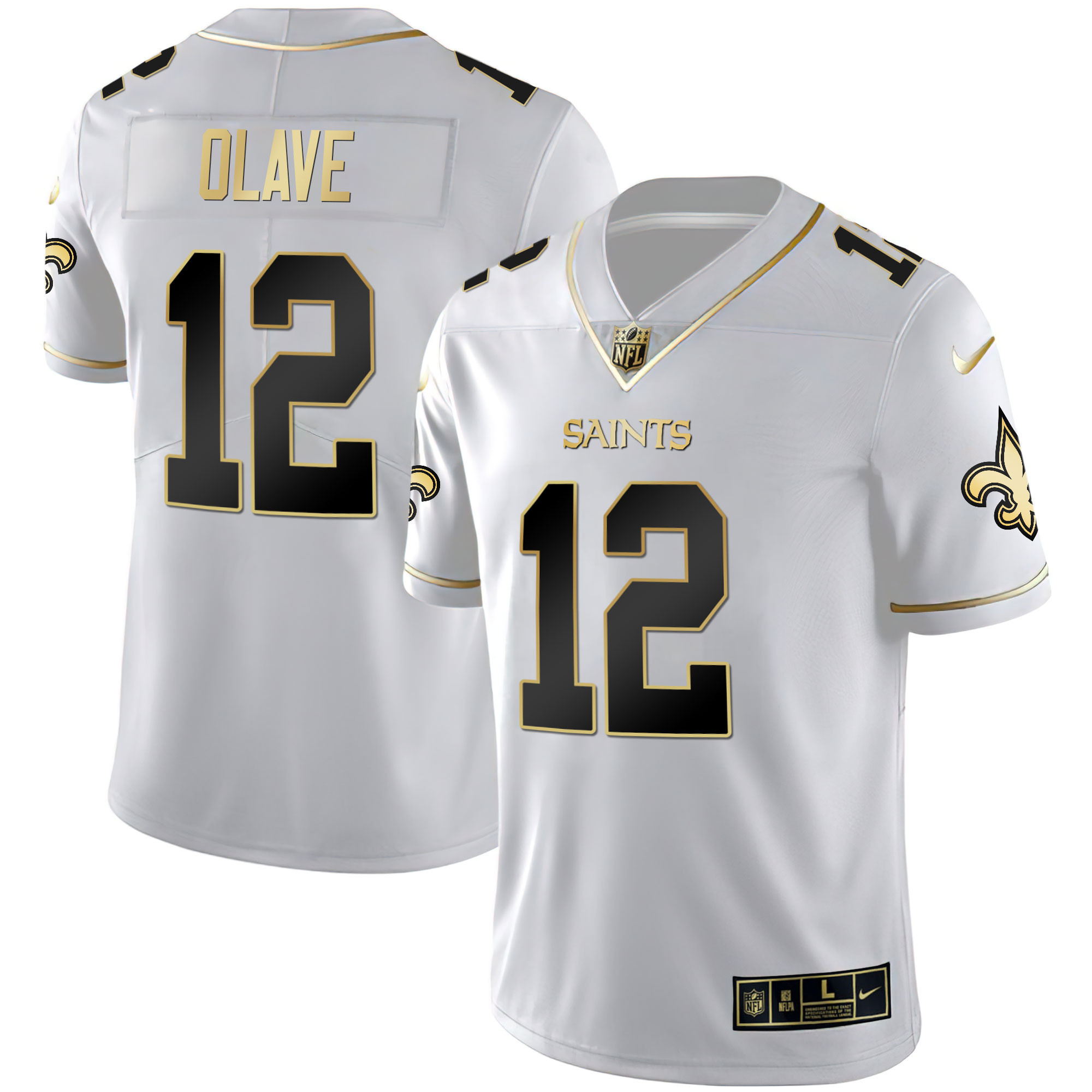Men's Chris Olave New Orleans Saints Black Gold & White Gold White Gold Jersey - All Stitched