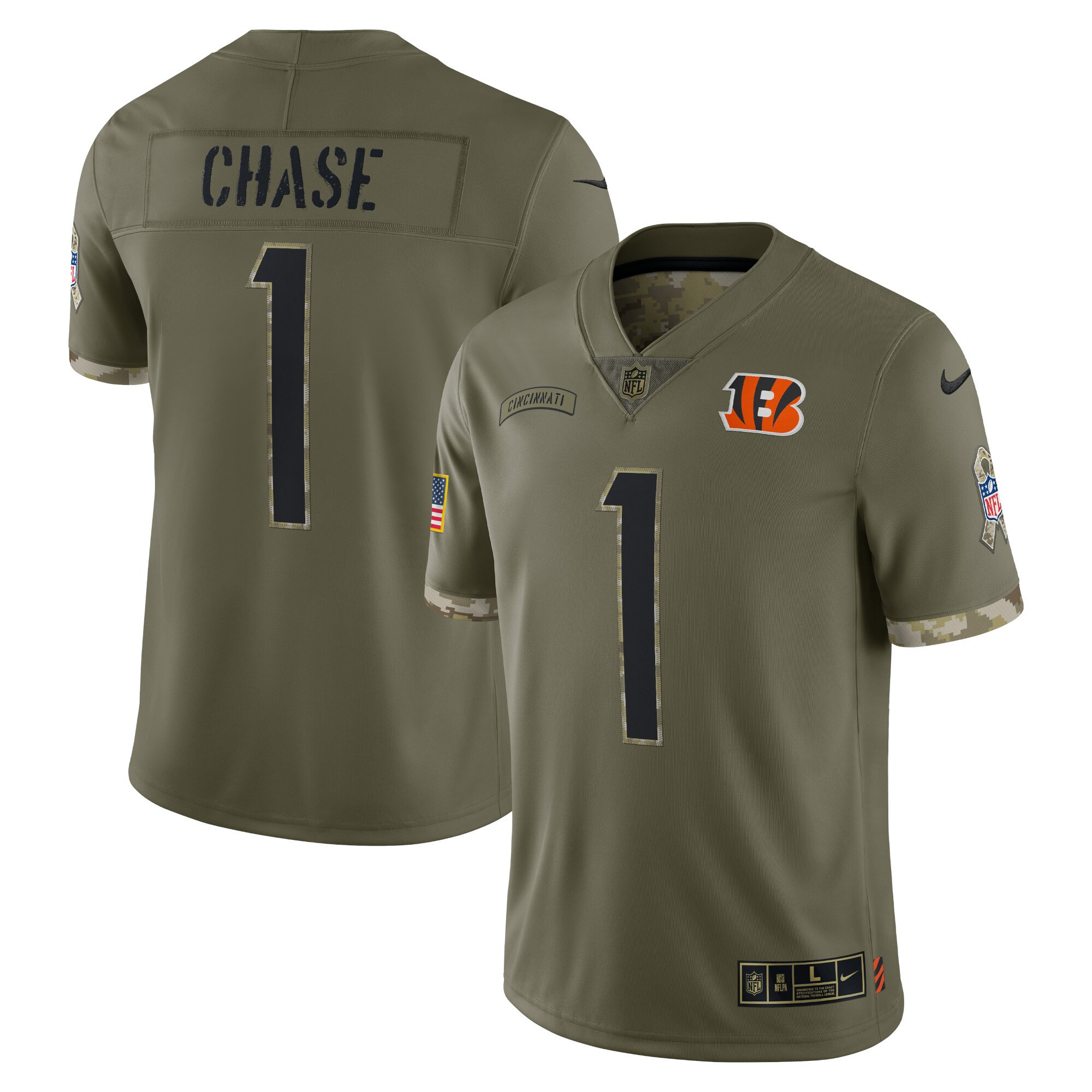 Men's Cincinnati Bengals 2022 Salute To Service Limited Ja'Marr Chase Jersey - All Stitched
