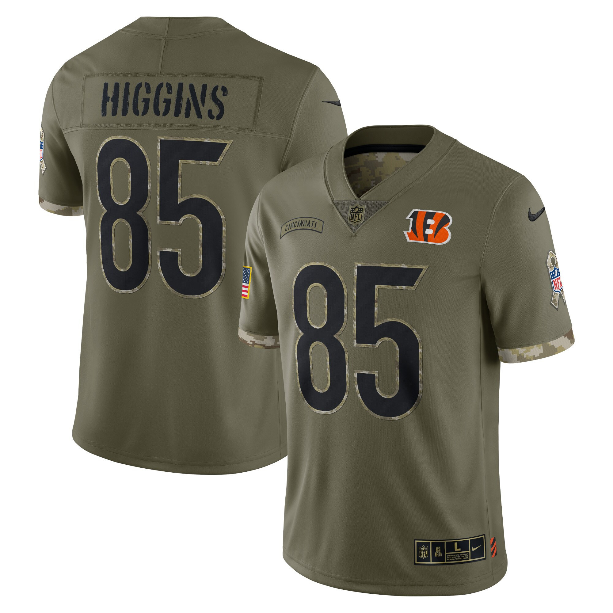 Men's Cincinnati Bengals 2022 Salute To Service Limited Tee Higgins Jersey - All Stitched
