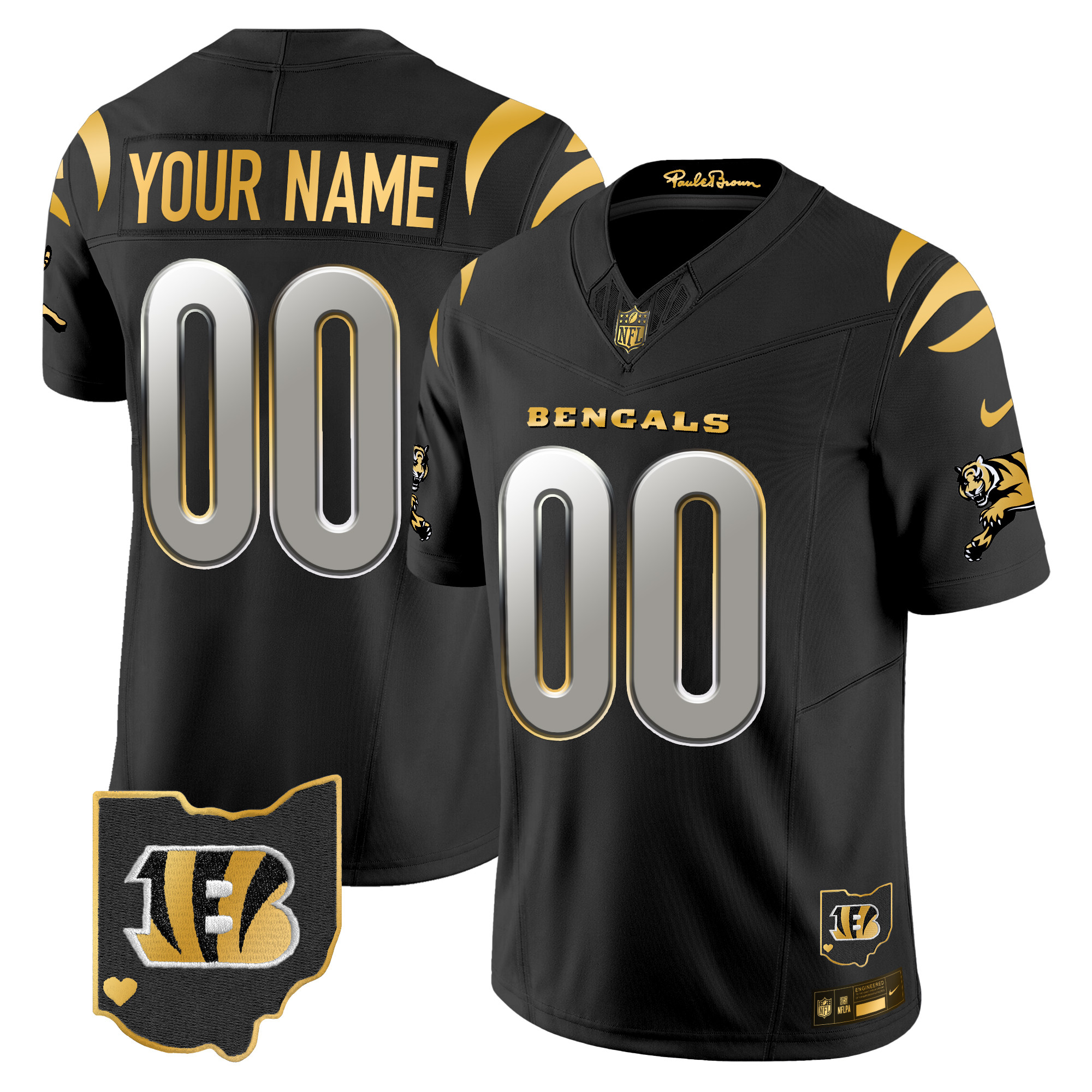 Men's Cincinnati Bengals 2024 Gold Vapor Limited Custom Black Limited Jersey - All Stitched