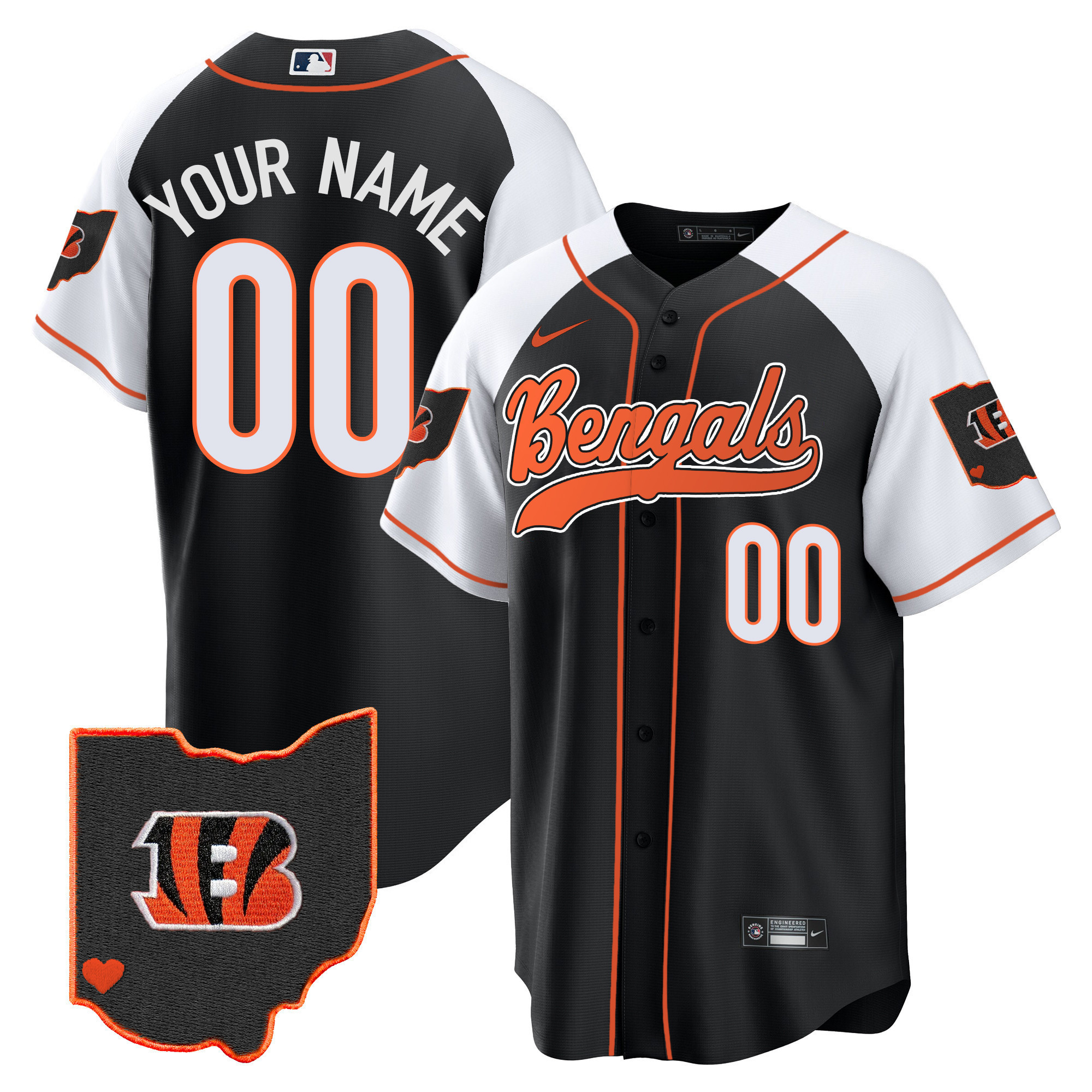 Men's Cincinnati Bengals Ohio Patch Baseball Custom Alternate Jersey - All Stitched