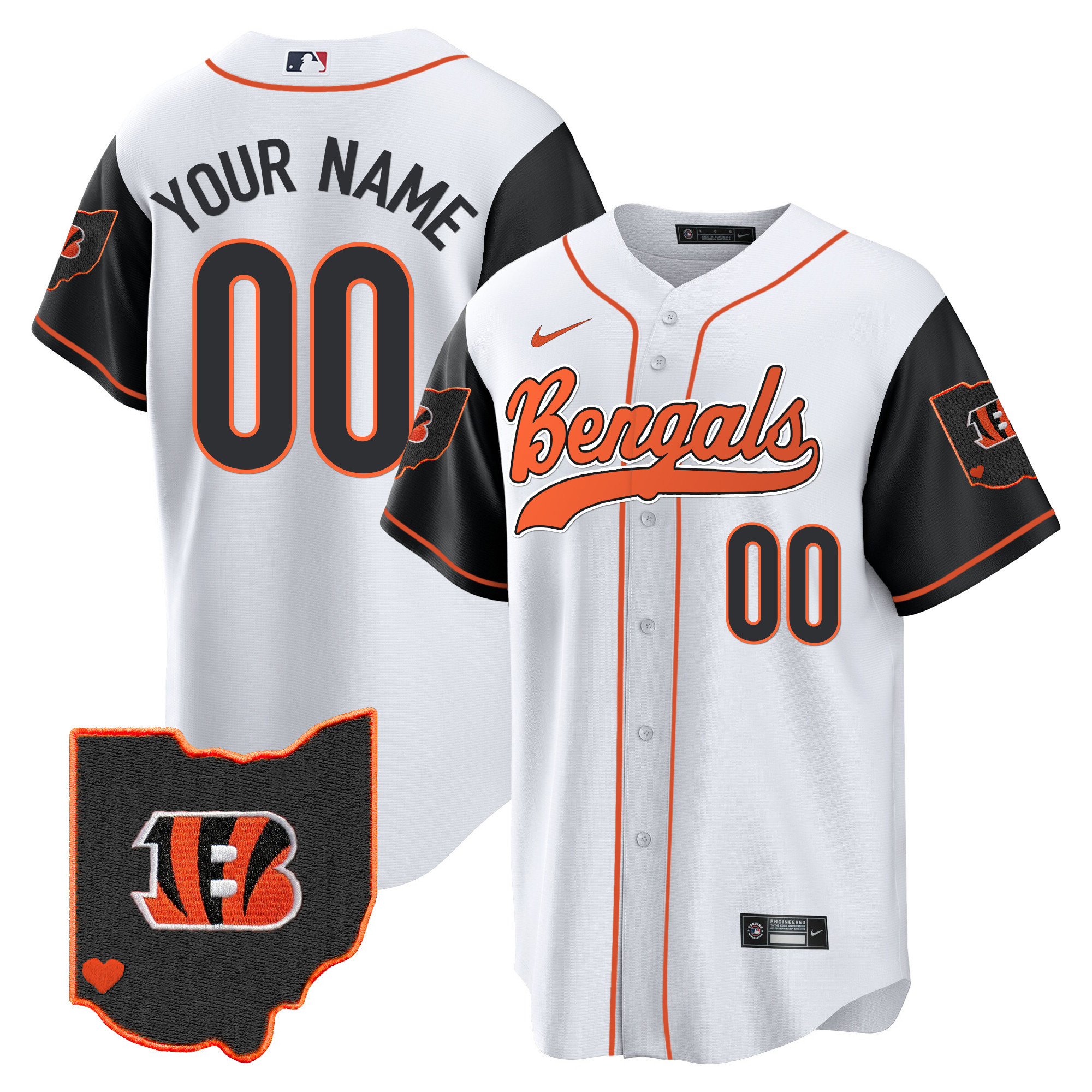Men's Cincinnati Bengals Ohio Patch Baseball Custom Color Rush Jersey - All Stitched