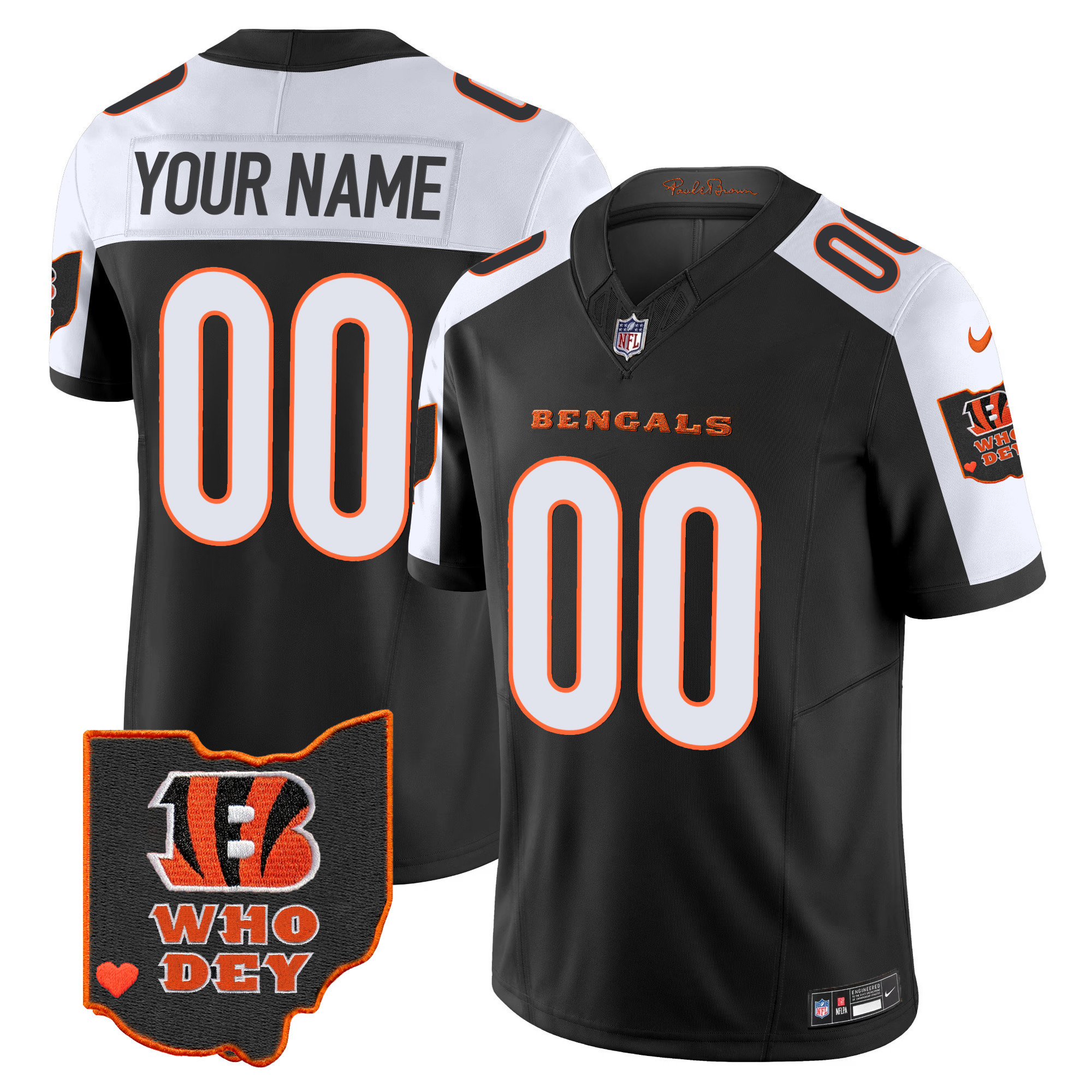 Men's Cincinnati Bengals Ohio Patch Vapor Limited Custom Alternate Jersey - All Stitched