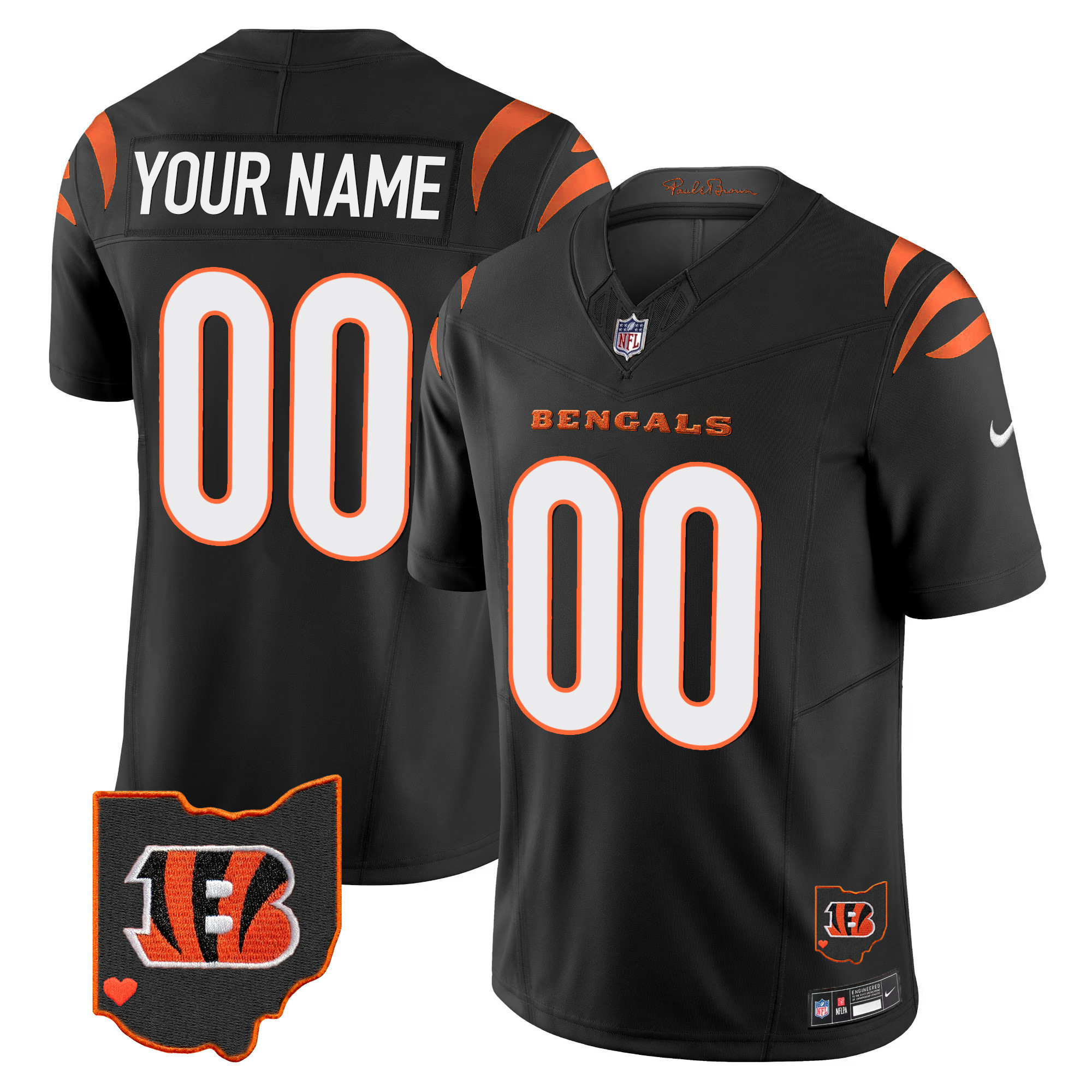 Men's Cincinnati Bengals Ohio Patch Vapor Limited Custom Black Jersey - All Stitched