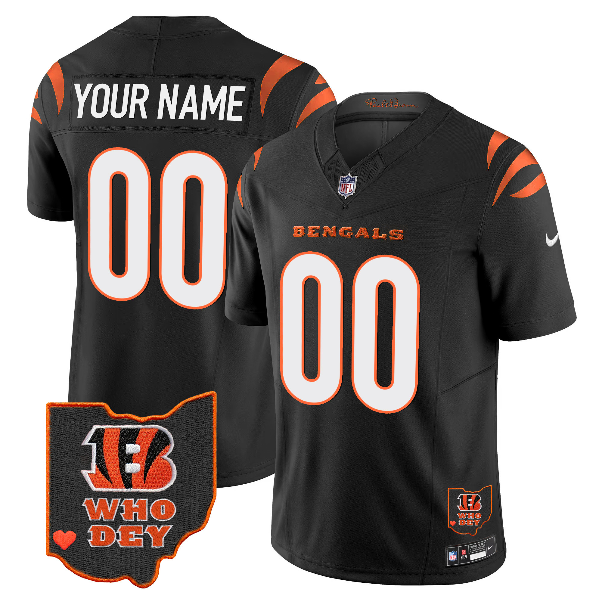 Men's Cincinnati Bengals Ohio Patch Vapor Limited Custom Black Jersey - All Stitched