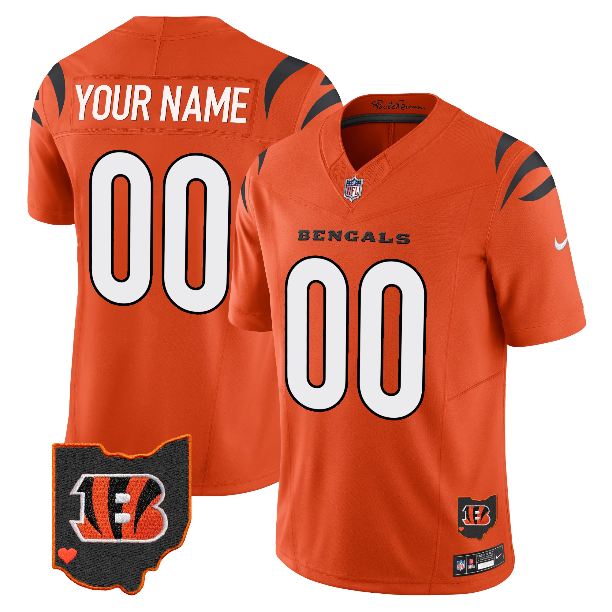 Men's Cincinnati Bengals Ohio Patch Vapor Limited Custom Orange Jersey - All Stitched