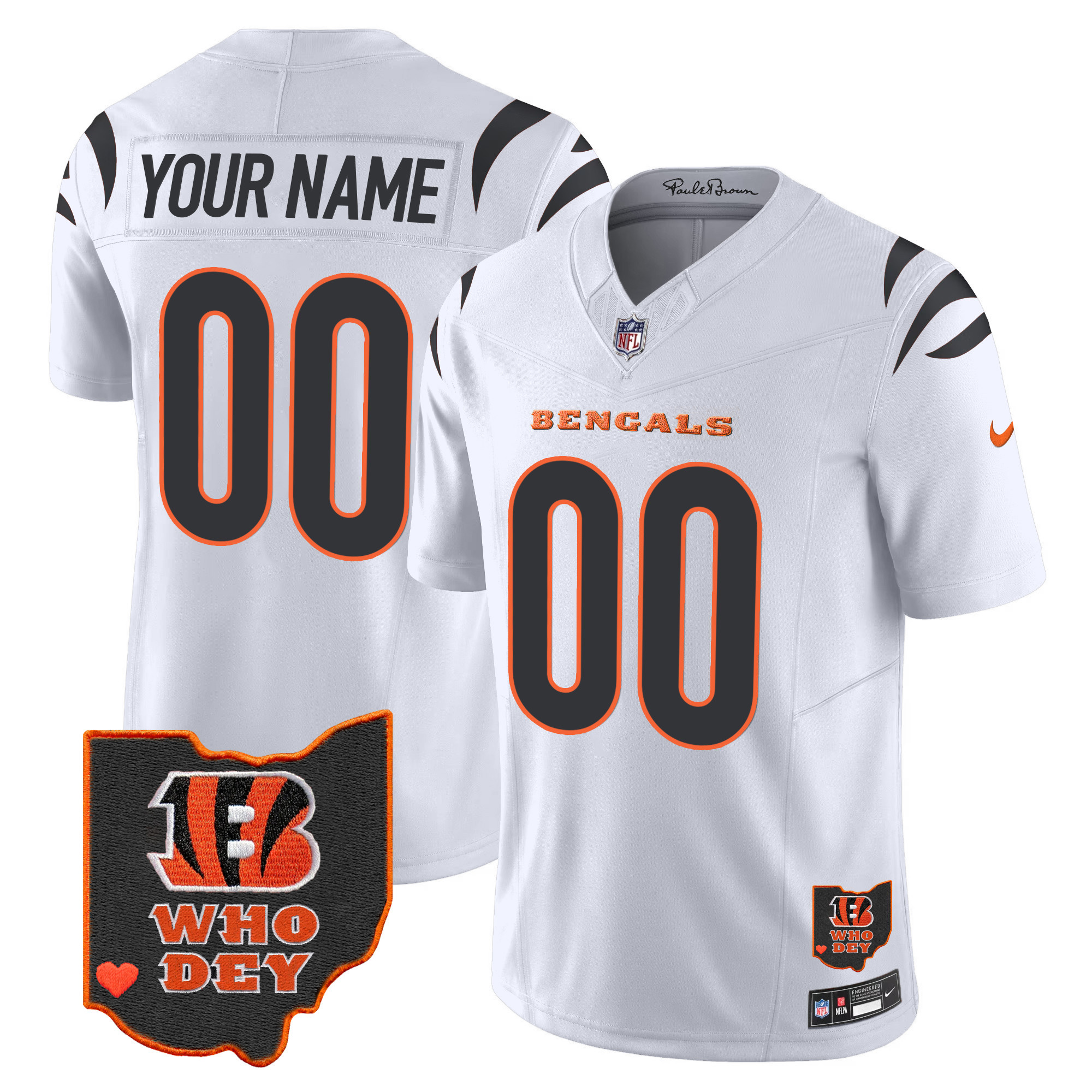 Men's Cincinnati Bengals Ohio Patch Vapor Limited Custom White Jersey - All Stitched