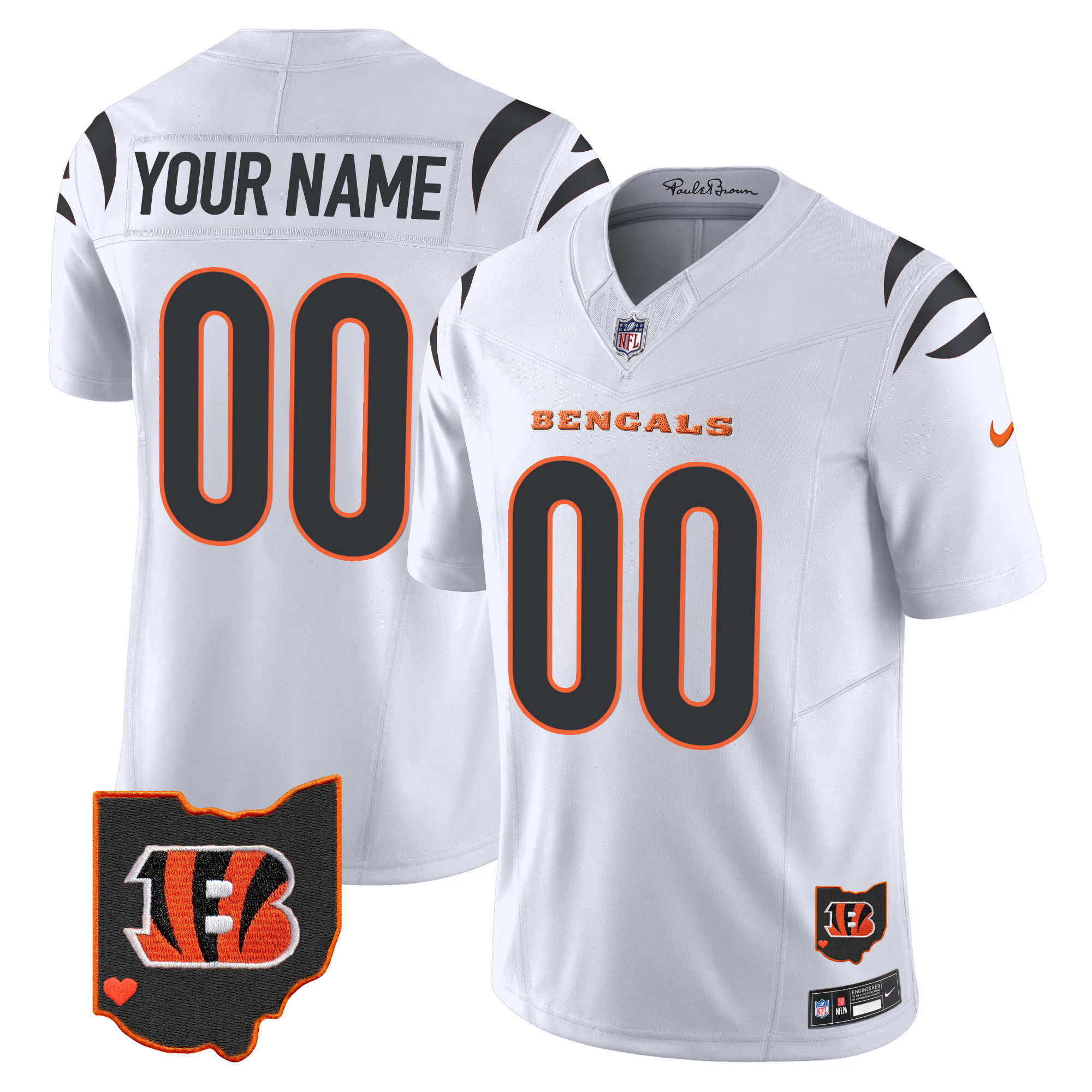 Men's Cincinnati Bengals Ohio Patch Vapor Limited Custom White Jersey - All Stitched
