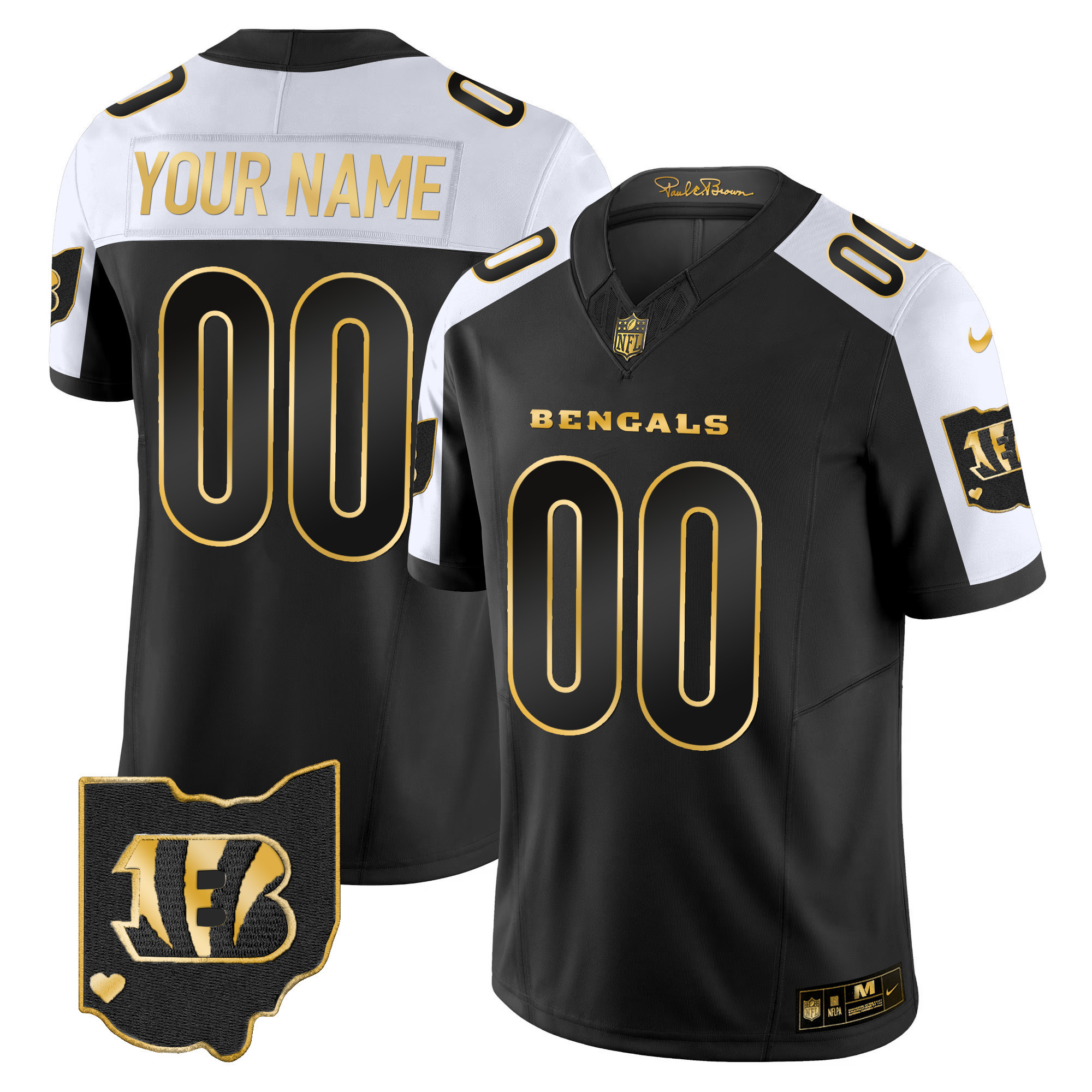 Men's Cincinnati Bengals Ohio Patch Vapor Limited Gold Custom Alternate Jersey - All Stitched