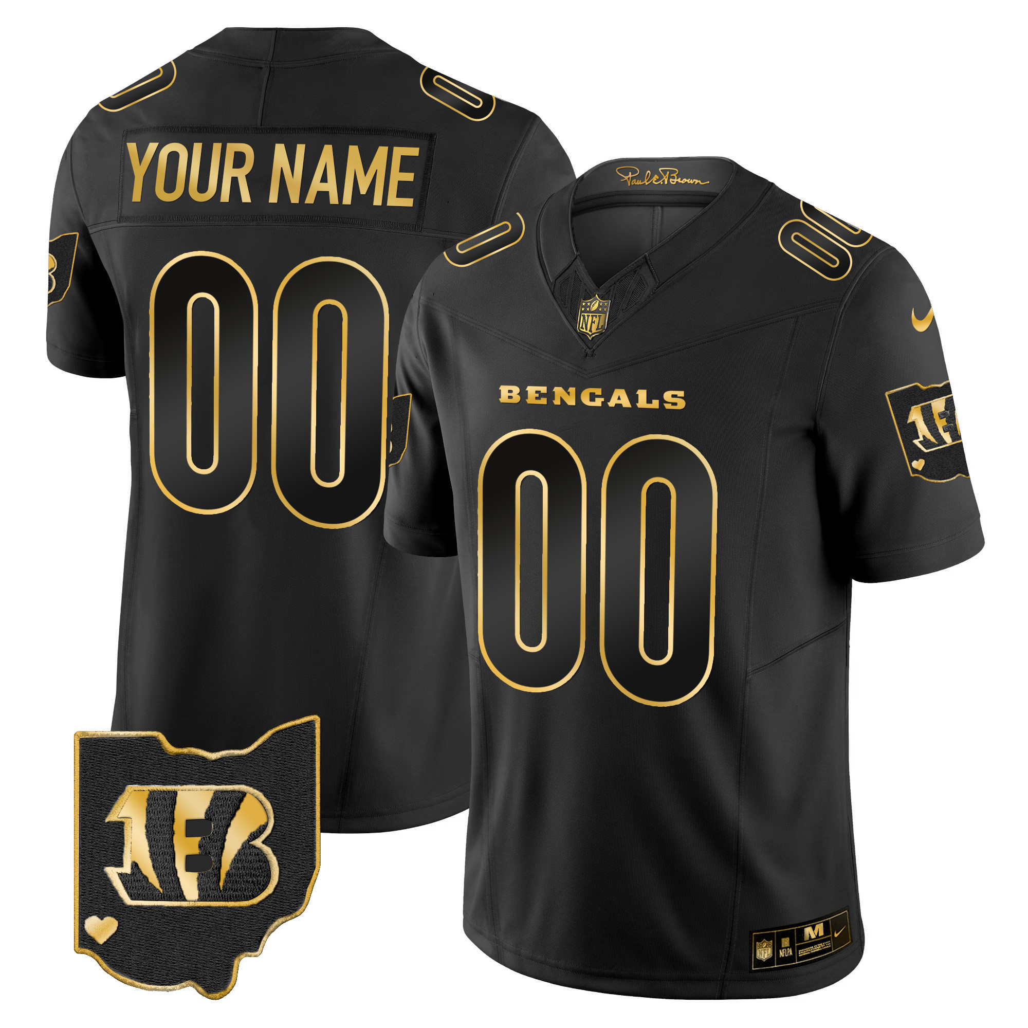 Men's Cincinnati Bengals Ohio Patch Vapor Limited Gold Custom Black Gold Jersey - All Stitched