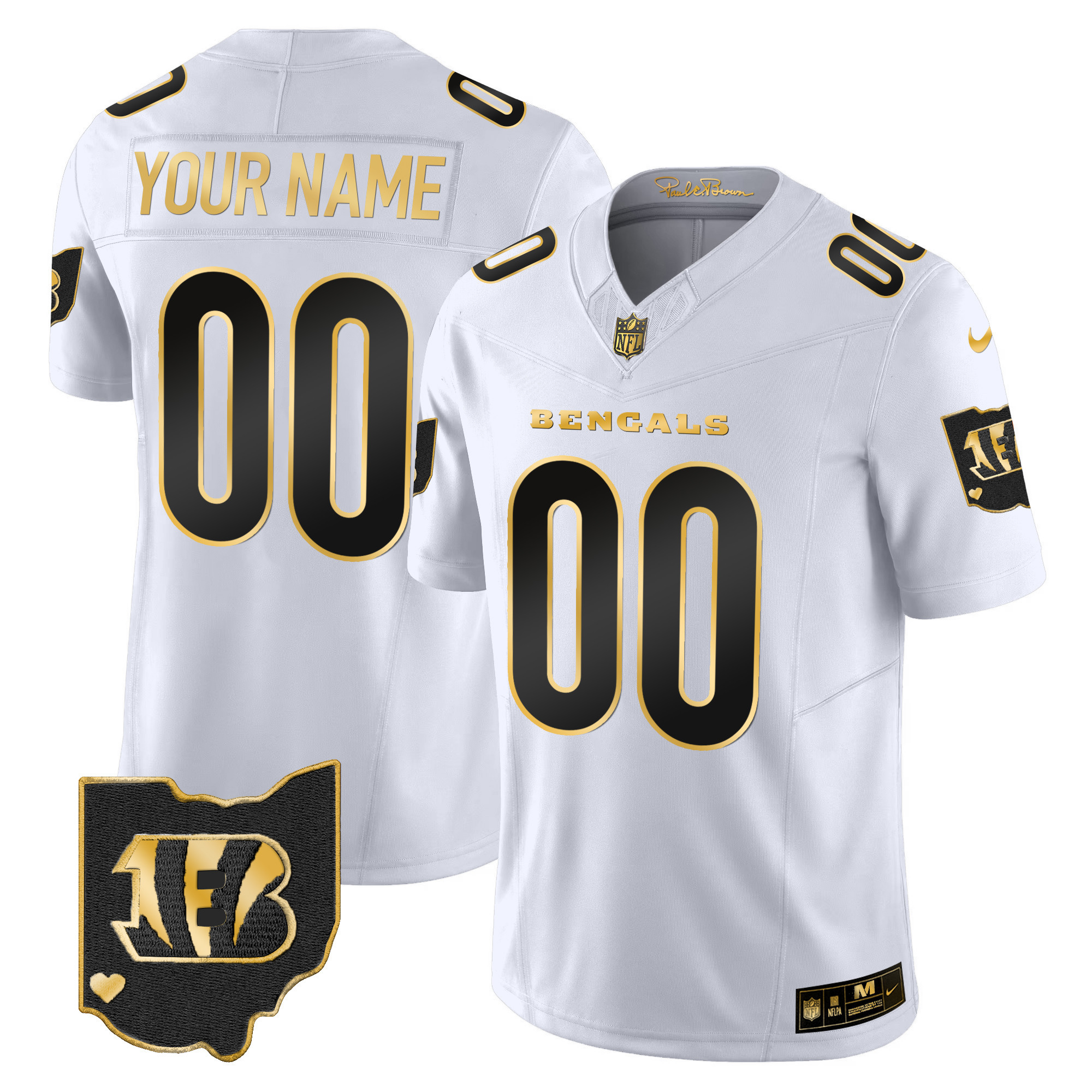 Men's Cincinnati Bengals Ohio Patch Vapor Limited Gold Custom White Gold Jersey - All Stitched
