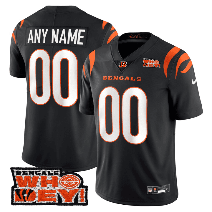 Men's Cincinnati Bengals Who Dey Patch Custom Black Jersey - All Stitched