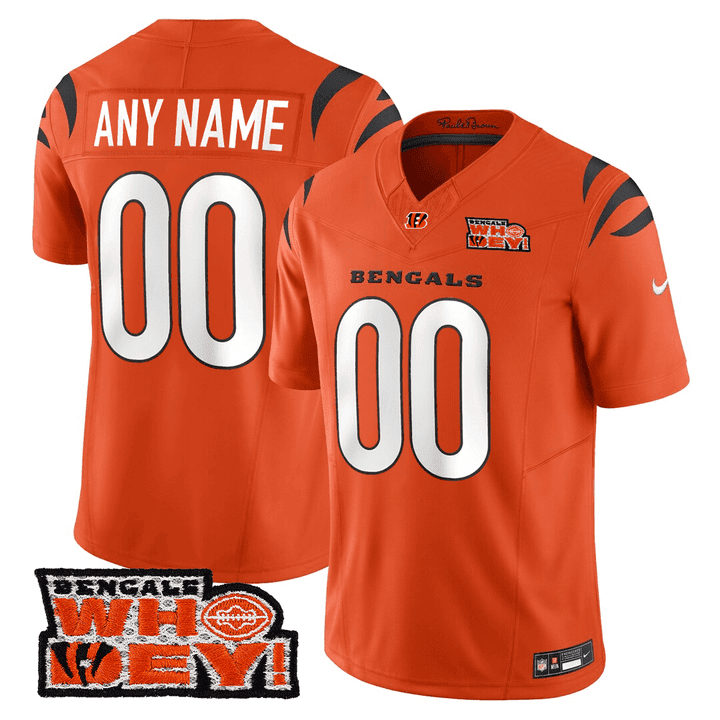 Men's Cincinnati Bengals Who Dey Patch Custom Orange Jersey - All Stitched