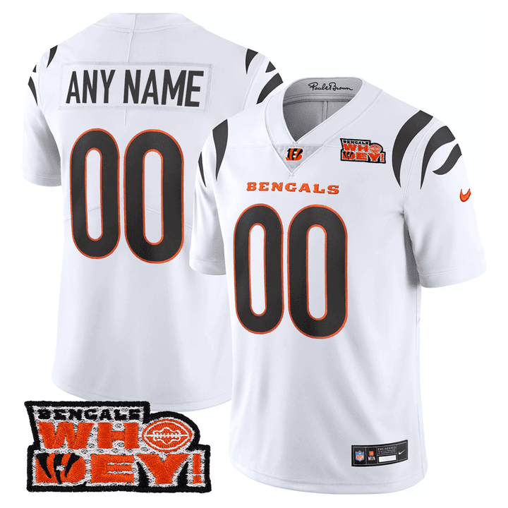Men's Cincinnati Bengals Who Dey Patch Custom White Jersey - All Stitched
