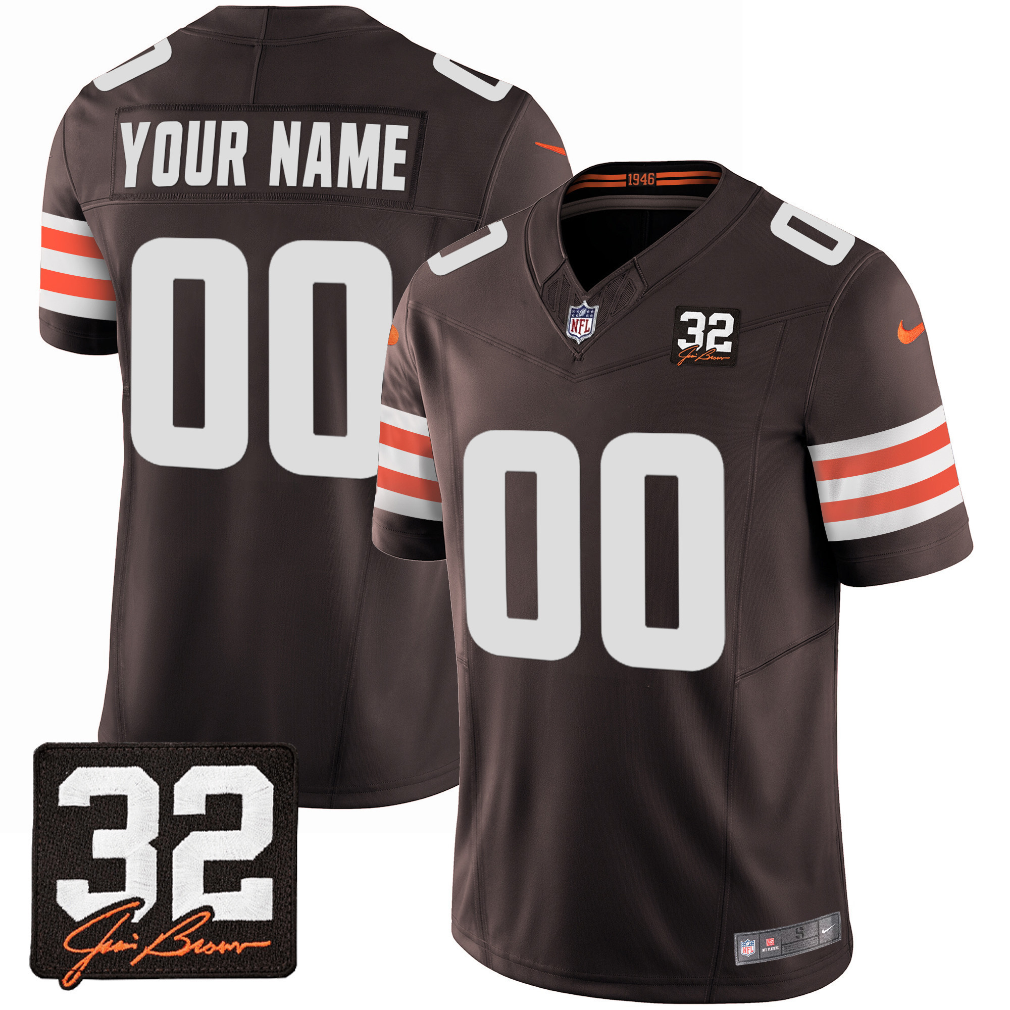 Men's Cleveland Browns #32 Jim Brown Memorial Patch Custom Brown Jersey - All Stitched