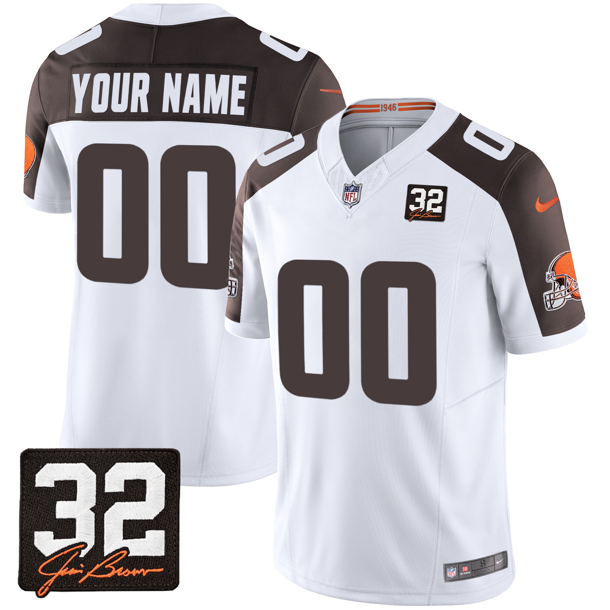 Men's Cleveland Browns #32 Jim Brown Memorial Patch Custom Inverted Jersey - All Stitched