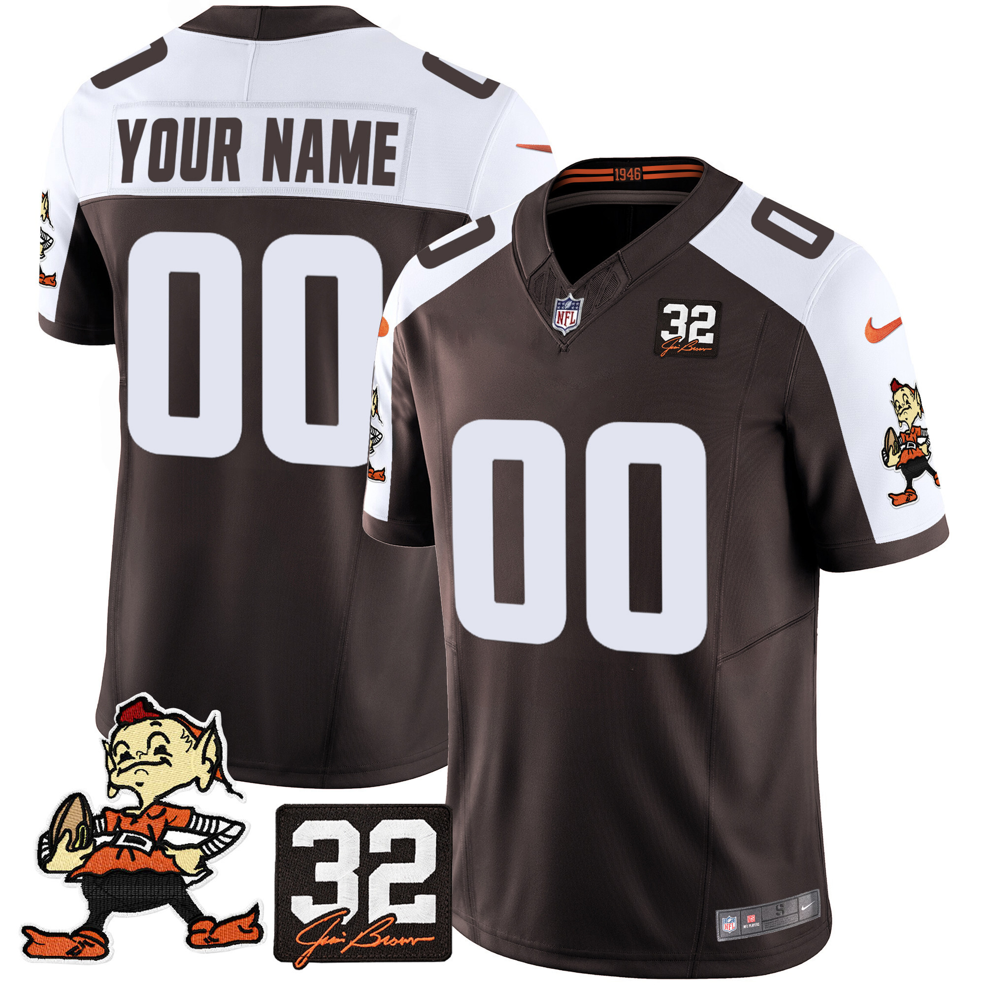 Men's Cleveland Browns #32 Jim Brown Memorial Patch Vapor Limited Custom Alternate Jersey - All Stitched
