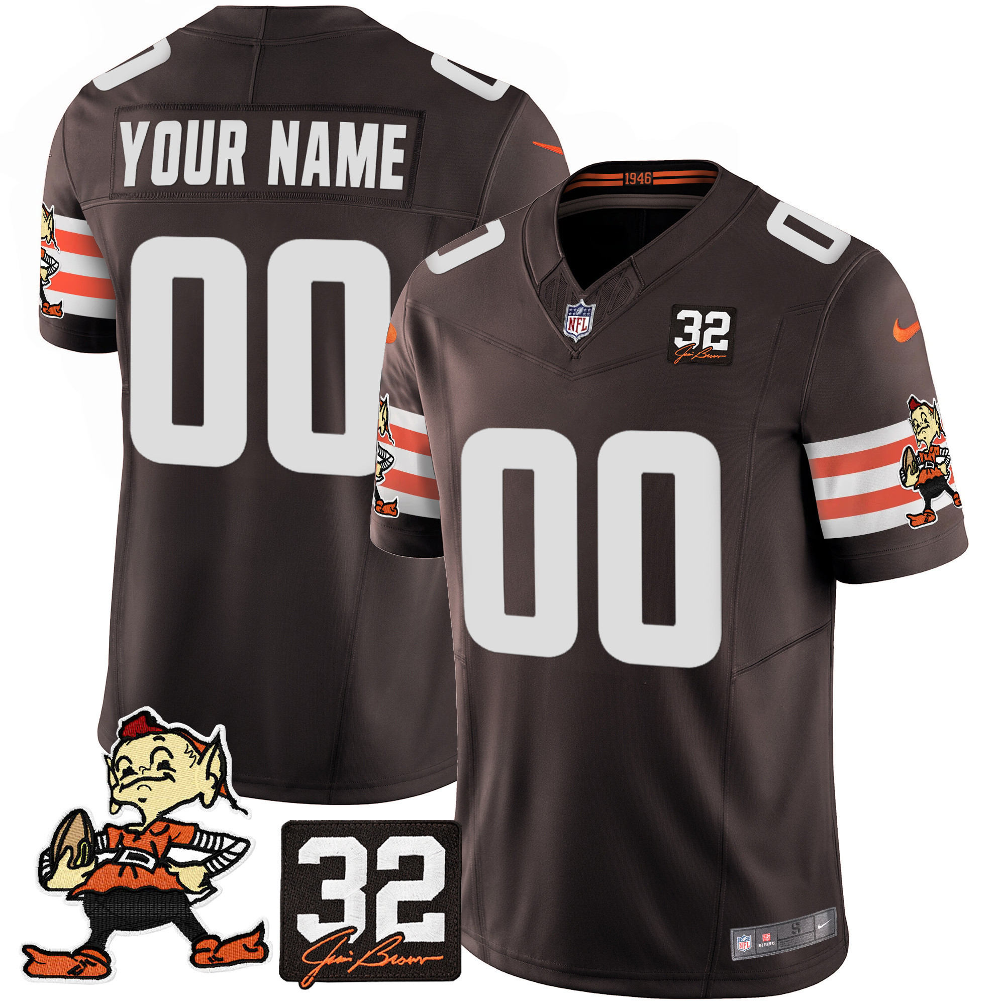 Men's Cleveland Browns #32 Jim Brown Memorial Patch Vapor Limited Custom Brown Jersey - All Stitched