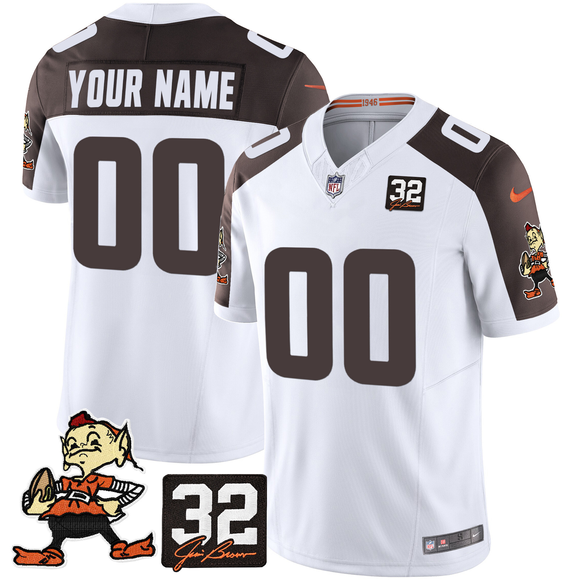Men's Cleveland Browns #32 Jim Brown Memorial Patch Vapor Limited Custom Inverted Jersey - All Stitched