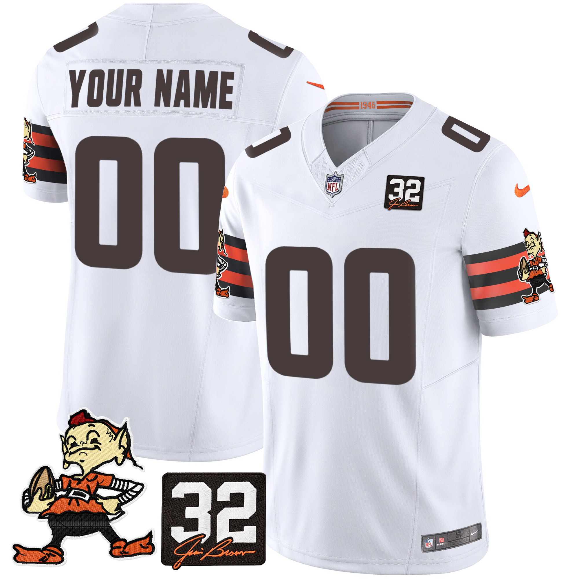 Men's Cleveland Browns #32 Jim Brown Memorial Patch Vapor Limited Custom White Jersey - All Stitched