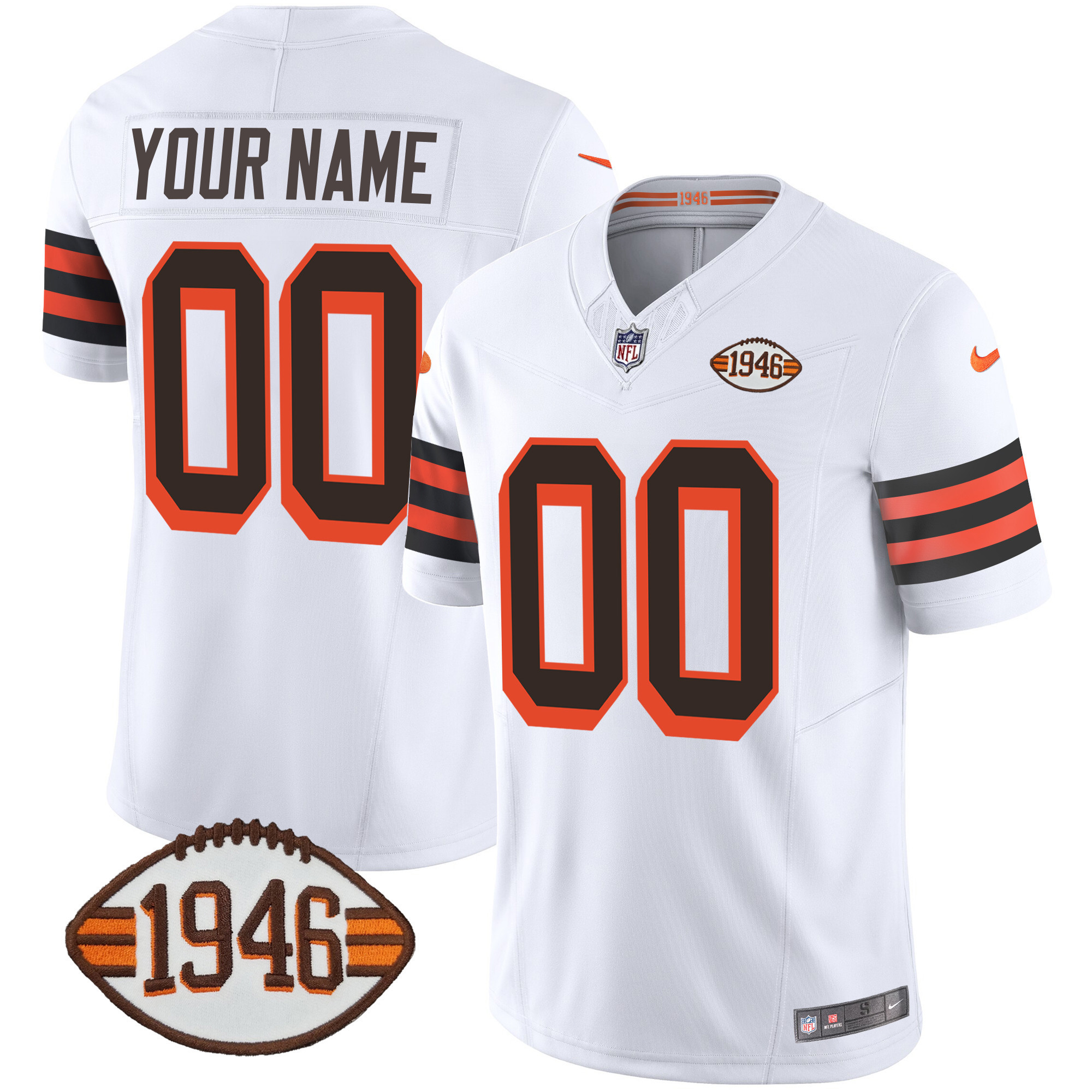 Men's Cleveland Browns 1946 75th Anniversary Patch Custom 1946 White Jersey - All Stitched
