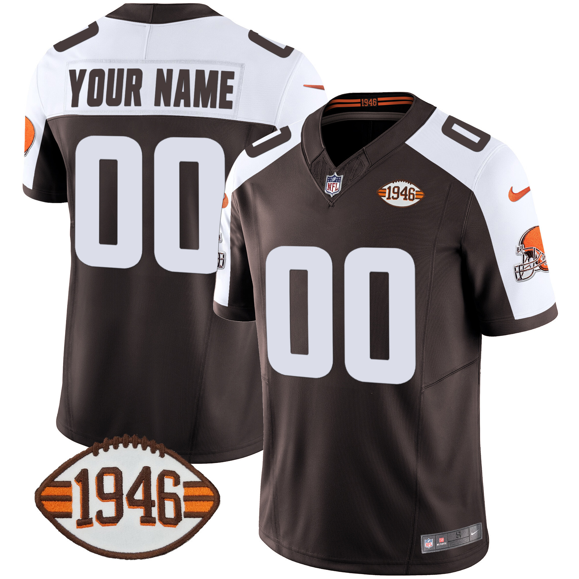 Men's Cleveland Browns 1946 75th Anniversary Patch Custom Alternate Jersey - All Stitched