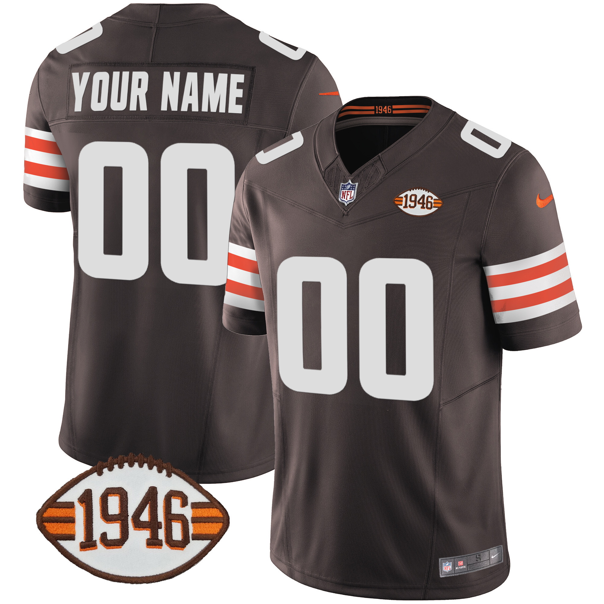 Men's Cleveland Browns 1946 75th Anniversary Patch Custom Brown Jersey - All Stitched
