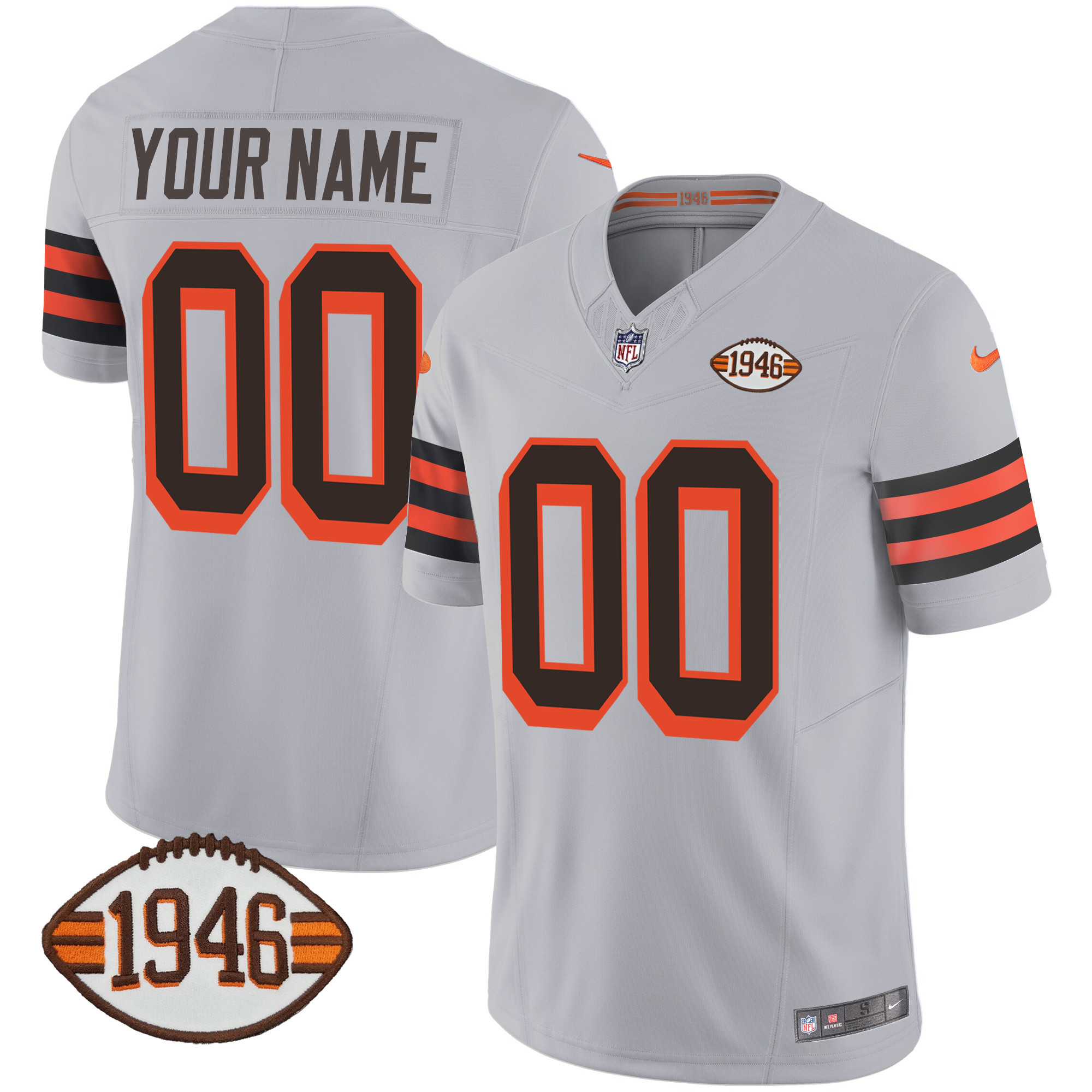 Men's Cleveland Browns 1946 75th Anniversary Patch Custom Gray Jersey - All Stitched