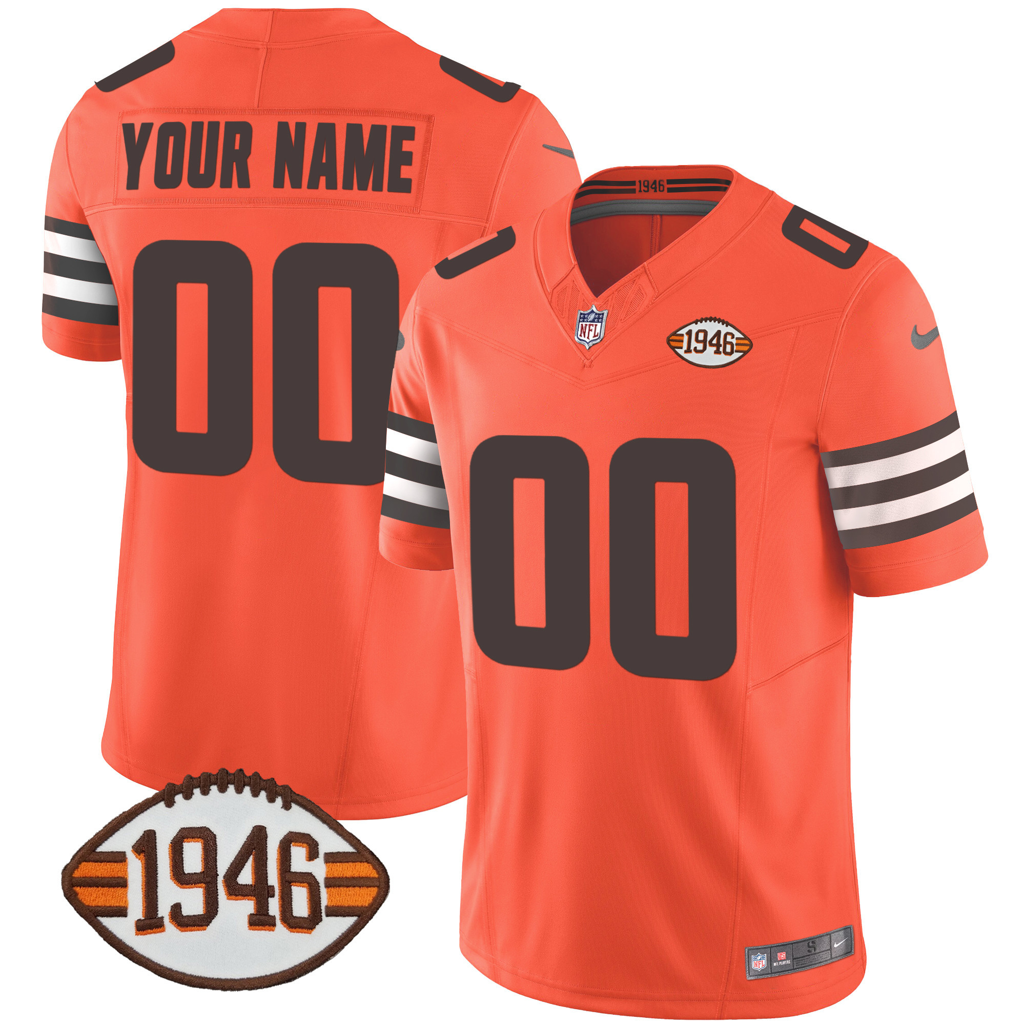 Men's Cleveland Browns 1946 75th Anniversary Patch Custom Orange Jersey - All Stitched