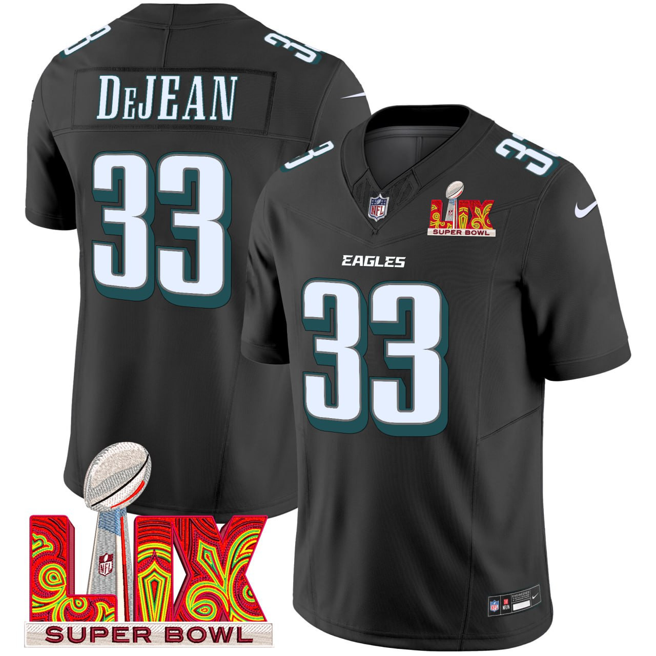 Men's Cooper DeJean Philadelphia Eagles Super Bowl LIX Black Jersey - All Stitched