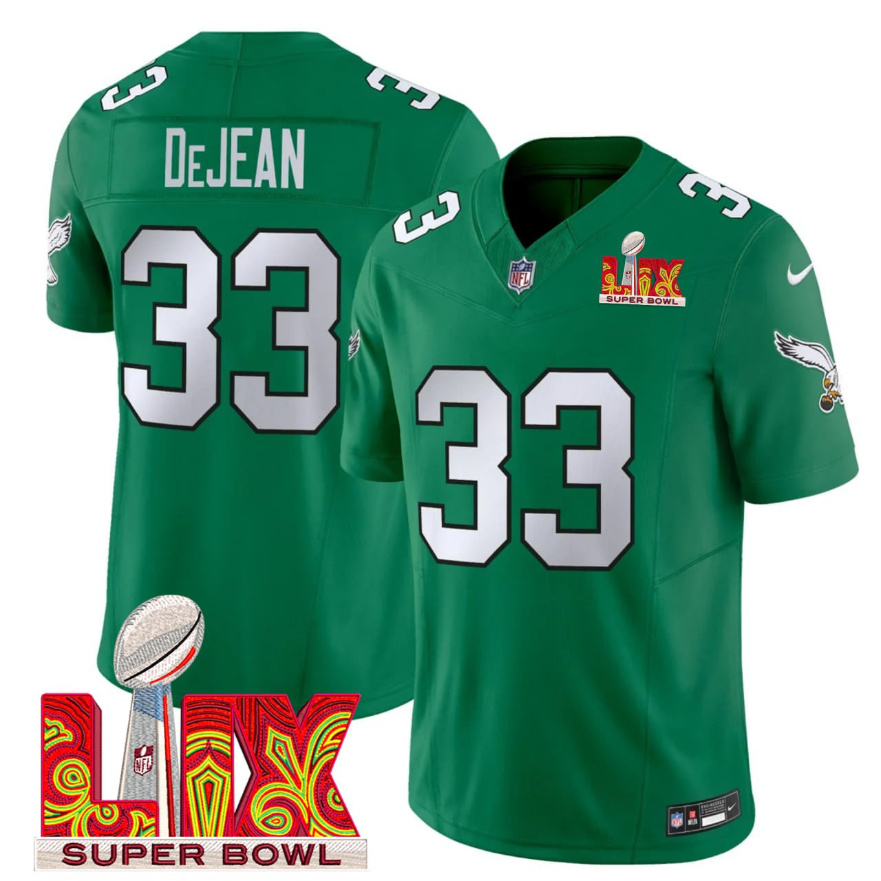Men's Cooper DeJean Philadelphia Eagles Super Bowl LIX Kelly Green Jersey - All Stitched