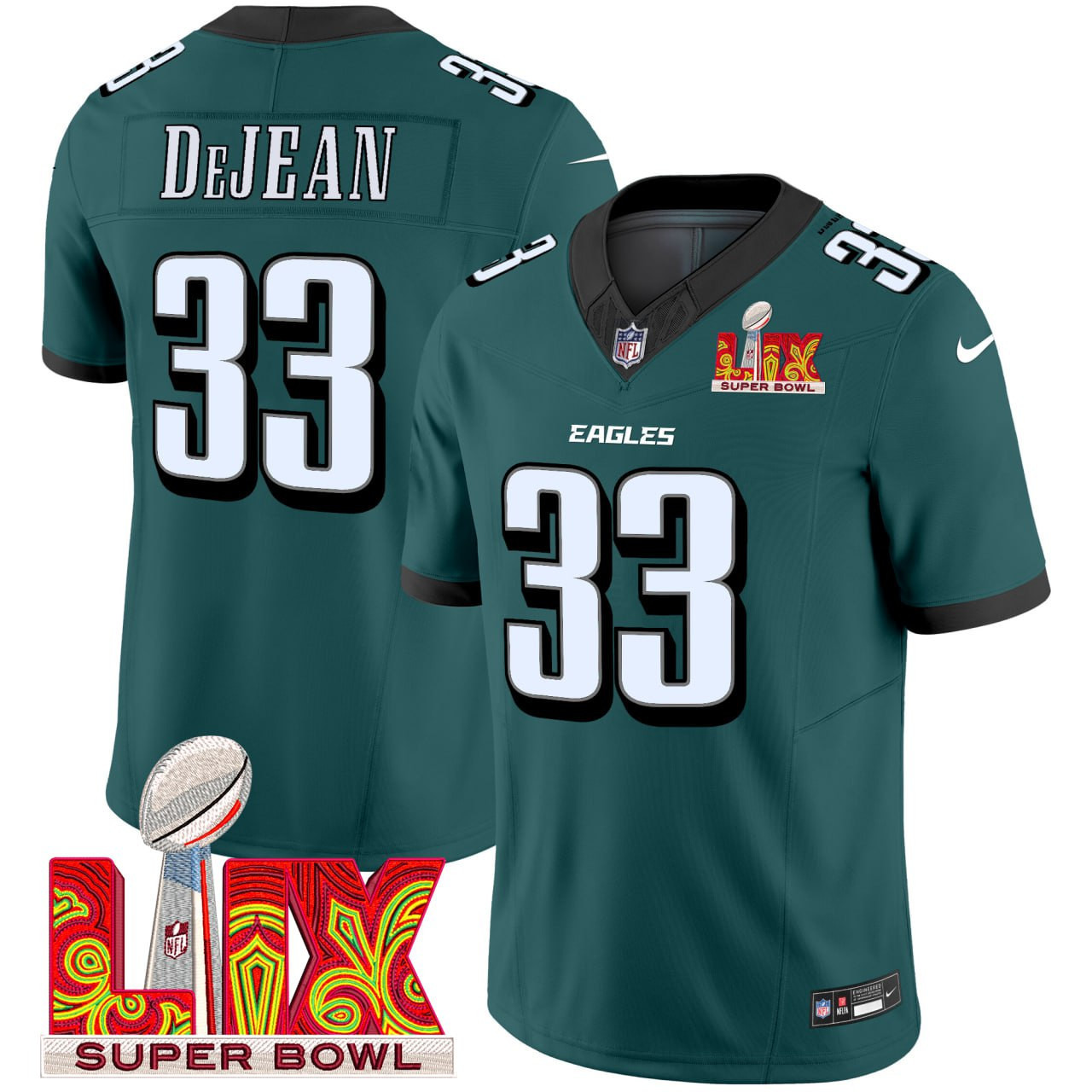 Men's Cooper DeJean Philadelphia Eagles Super Bowl LIX Midnight Green Jersey - All Stitched