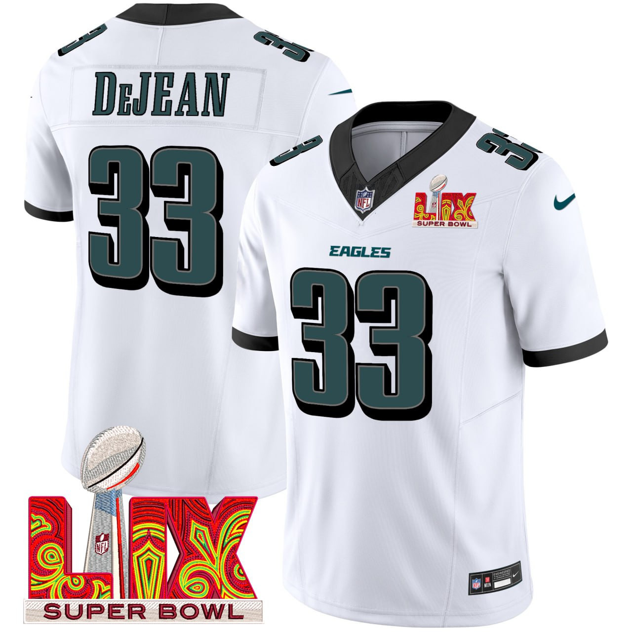 Men's Cooper DeJean Philadelphia Eagles Super Bowl LIX White Jersey - All Stitched