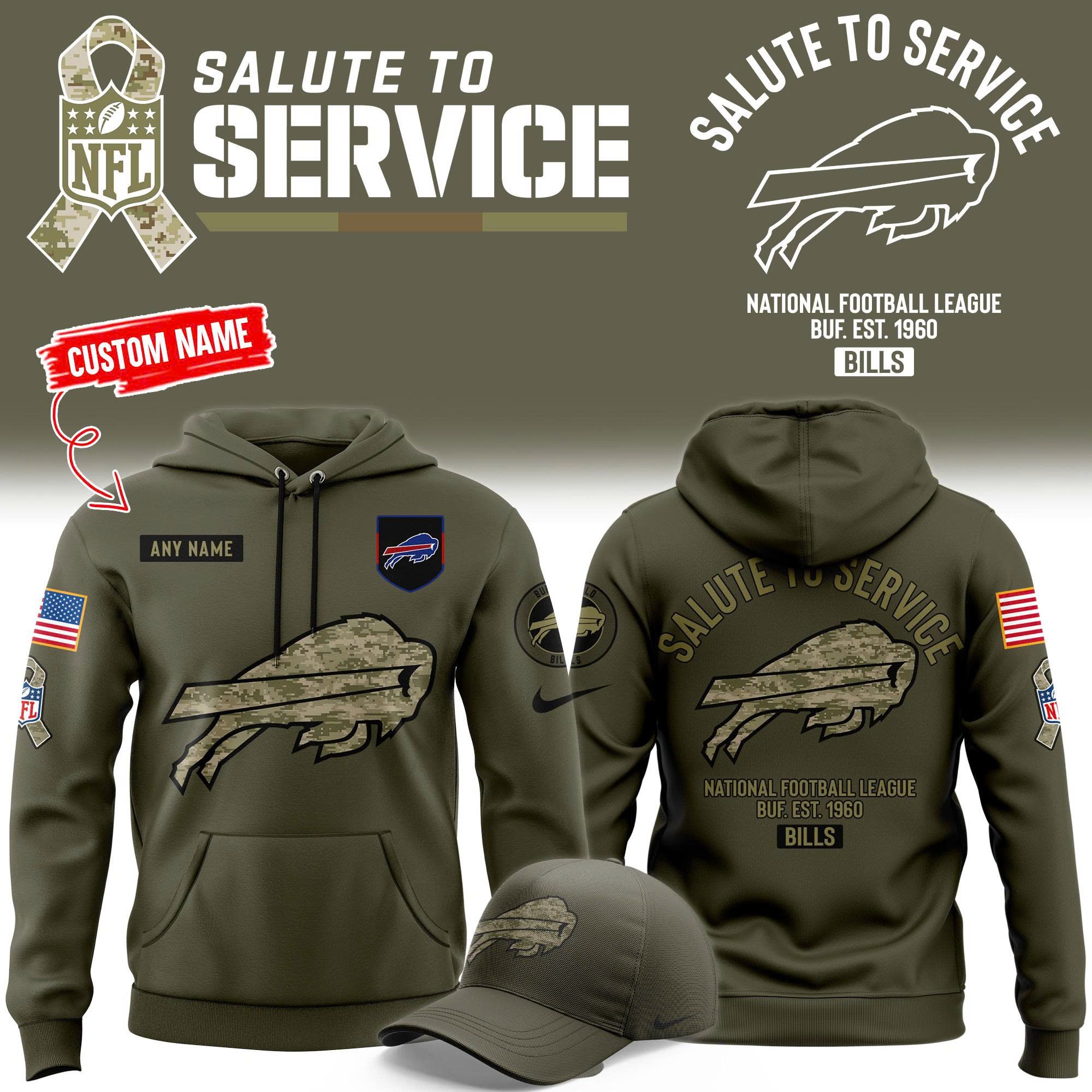 Men's Custom Bills 2025-26 Salute Service Pullover Hoodie