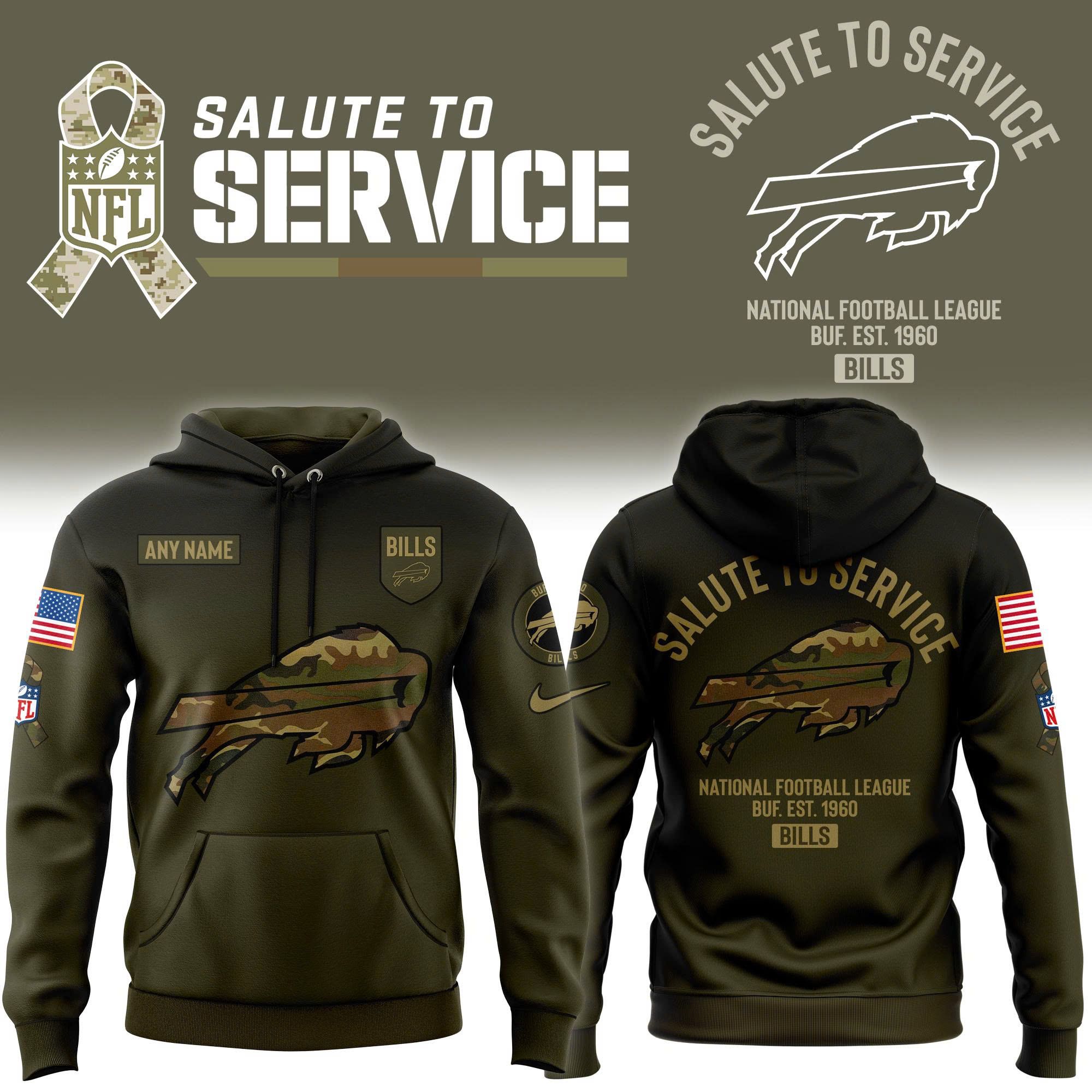 Men's Custom Buffalo Bills 2025 Salute Service Graphic Hoodie
