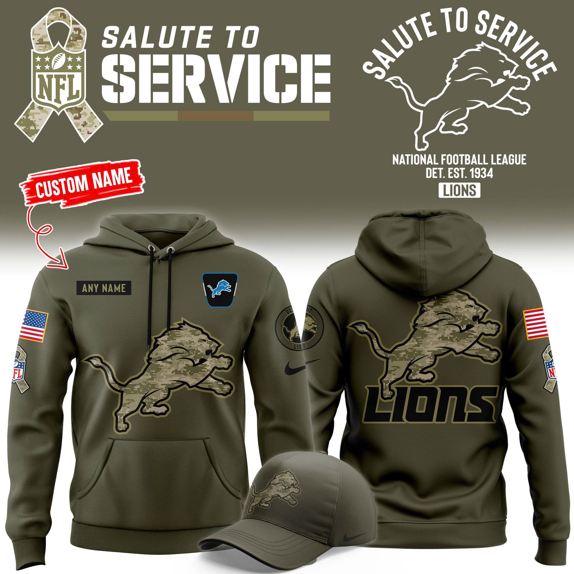 Men's Custom Detroit Lions 2025-26 Salute Service Fleece Hoodie V1