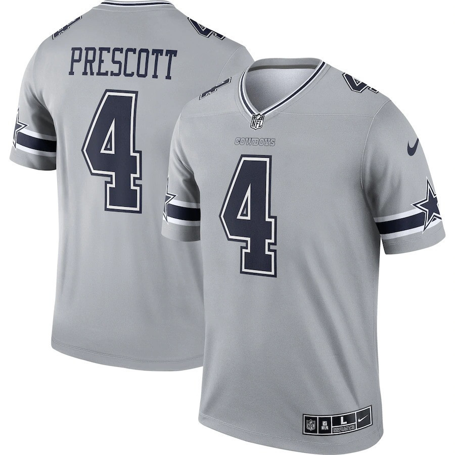 Men's Dak Prescott Dallas Cowboys Game - All Stitched Inverted Gray Jersey - All Stitched