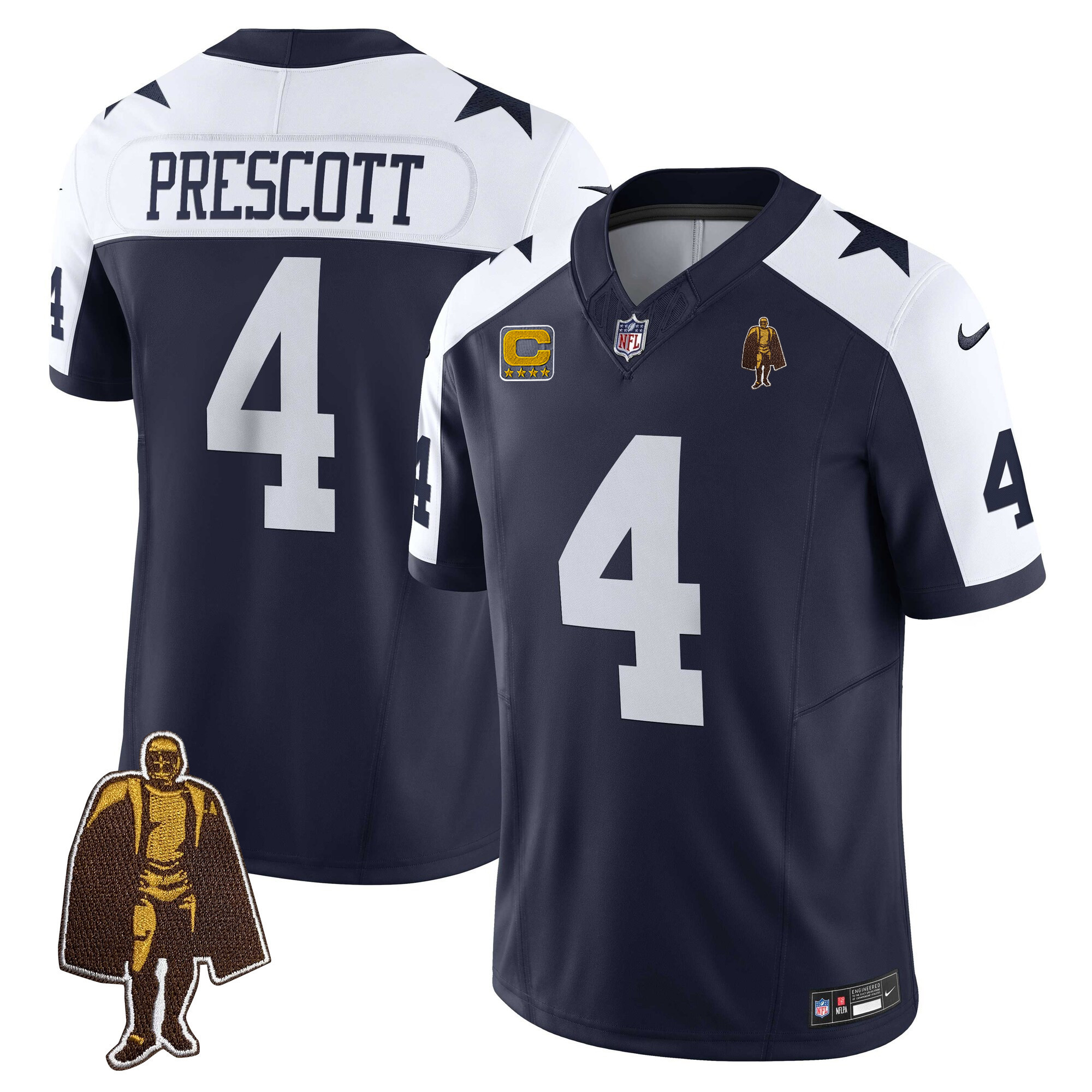 Men's Dak Prescott Dallas Cowboys Walter Payton Patch Navy Alternate Jersey - All Stitched