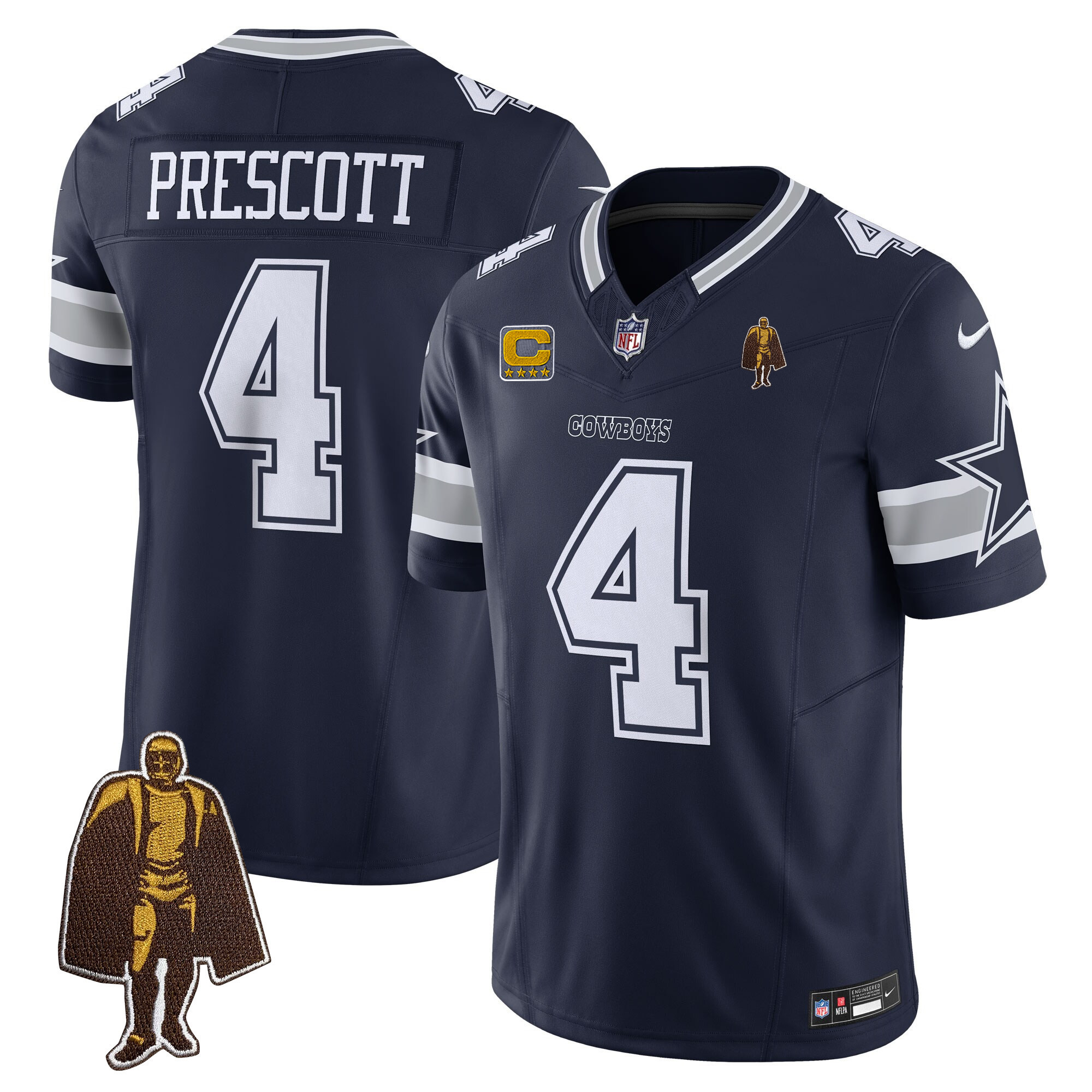 Men's Dak Prescott Dallas Cowboys Walter Payton Patch Navy Jersey - All Stitched