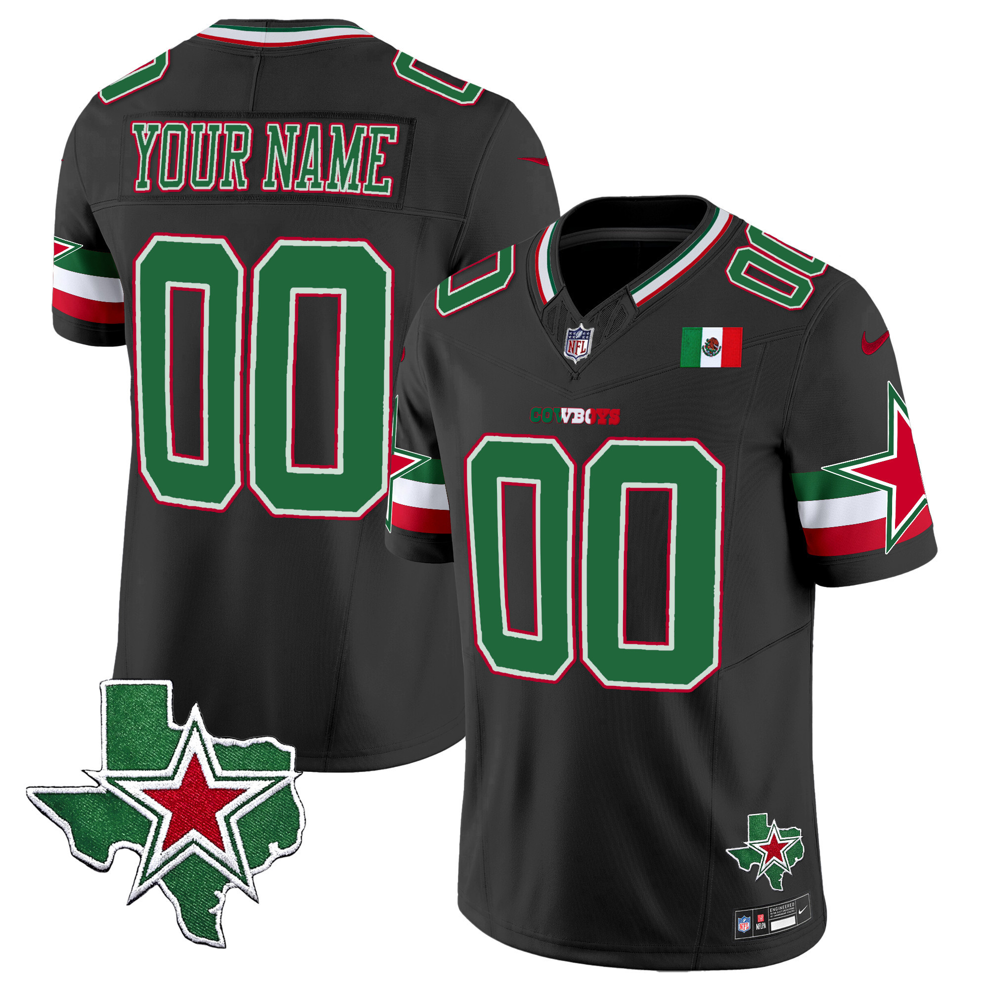 Men's Dallas Cowboys 2024 Mexico Vapor Premier Limited Custom Black Jersey - All Stitched